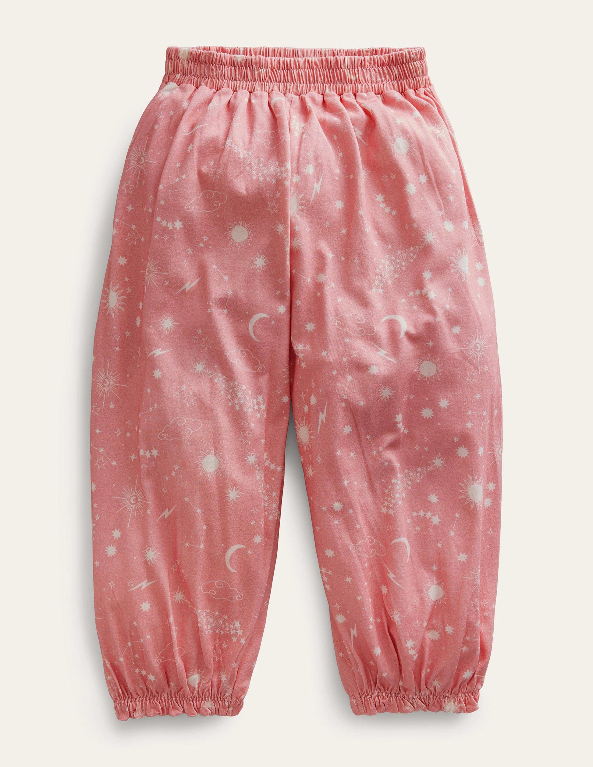 Jersey Harem Pants-Peach Punch Pink Stars-1