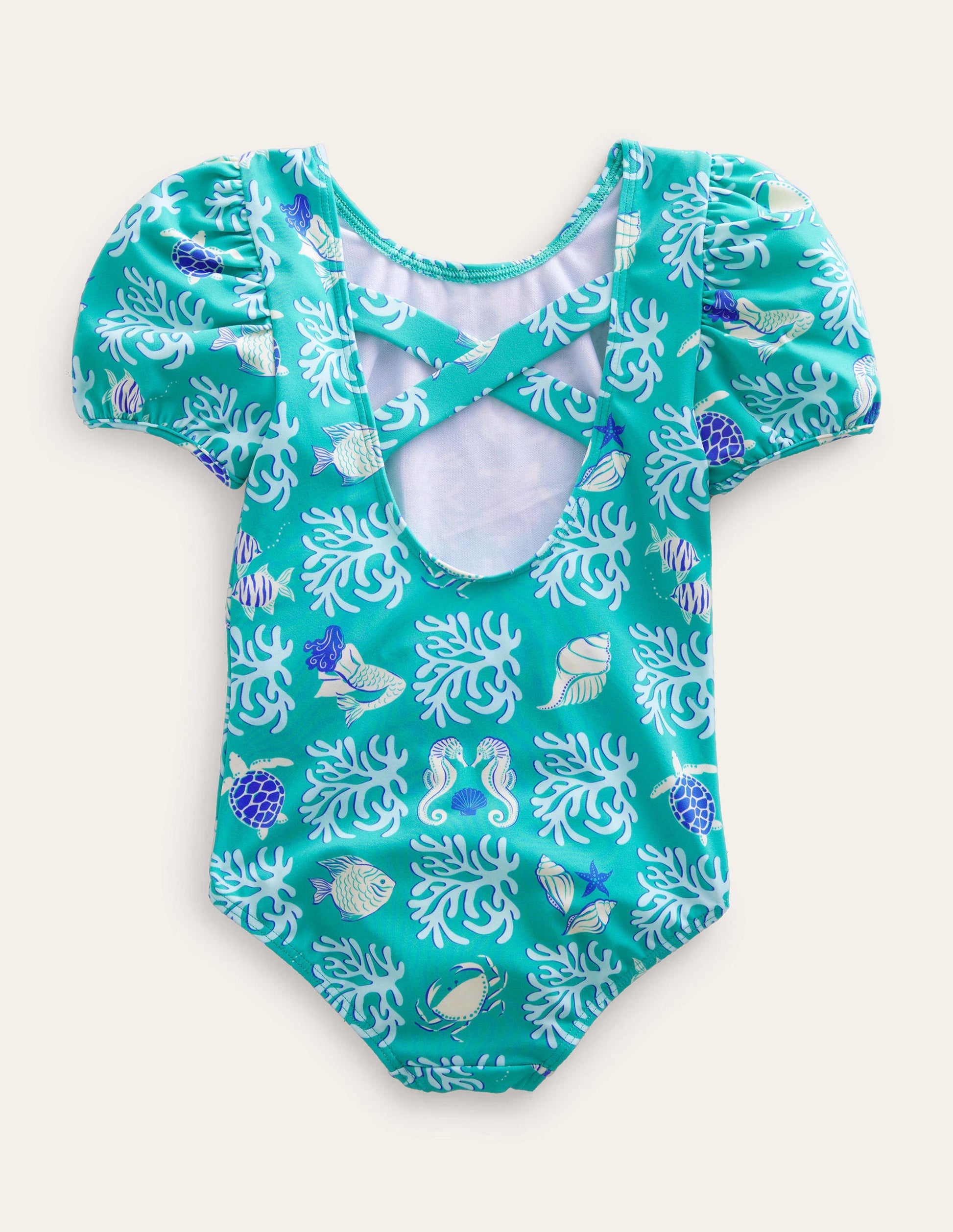 Printed Puff-sleeved Swimsuit-Tropical Spring Lagoon-2