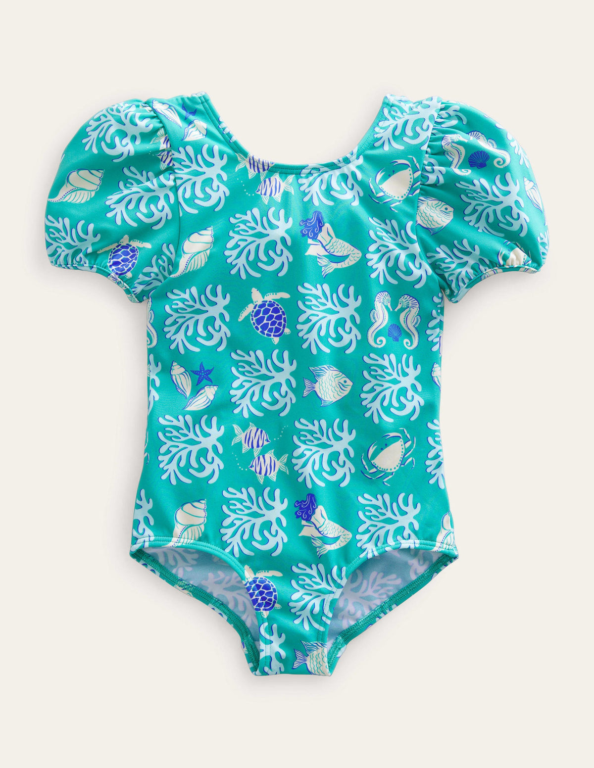 Printed Puff-sleeved Swimsuit-Tropical Spring Lagoon - Image 1