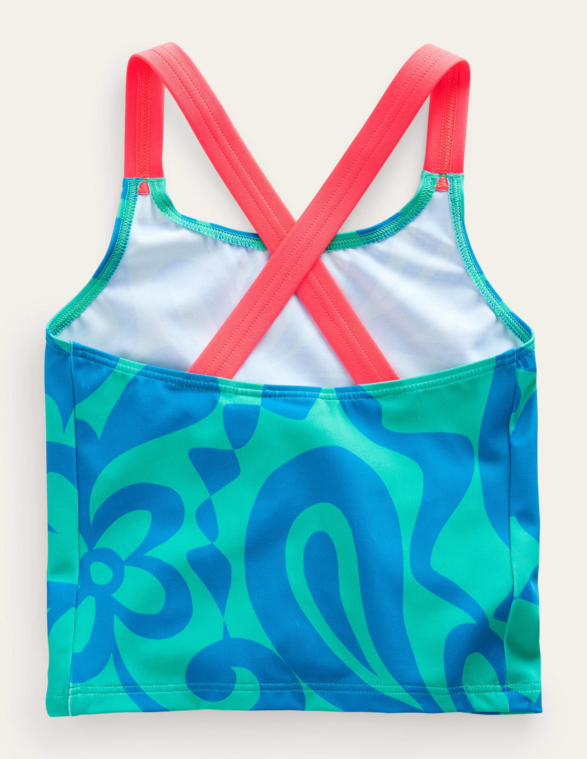 Cross Back Tankini Top-Tropical Green Summer Stencil - Image 2
