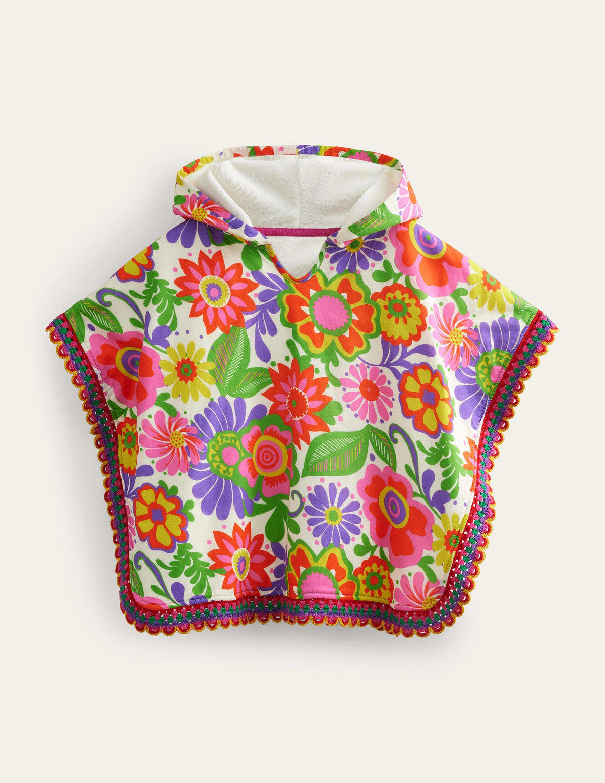 Towelling Poncho Hoodie-Multi Festival Floral-1