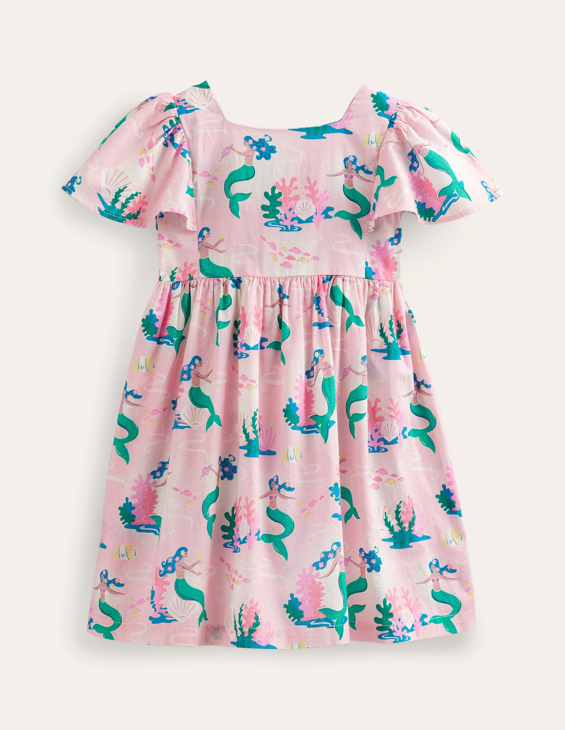 Flutter-Sleeve Printed Dress-Pink Magical Mermaid Ombre-1