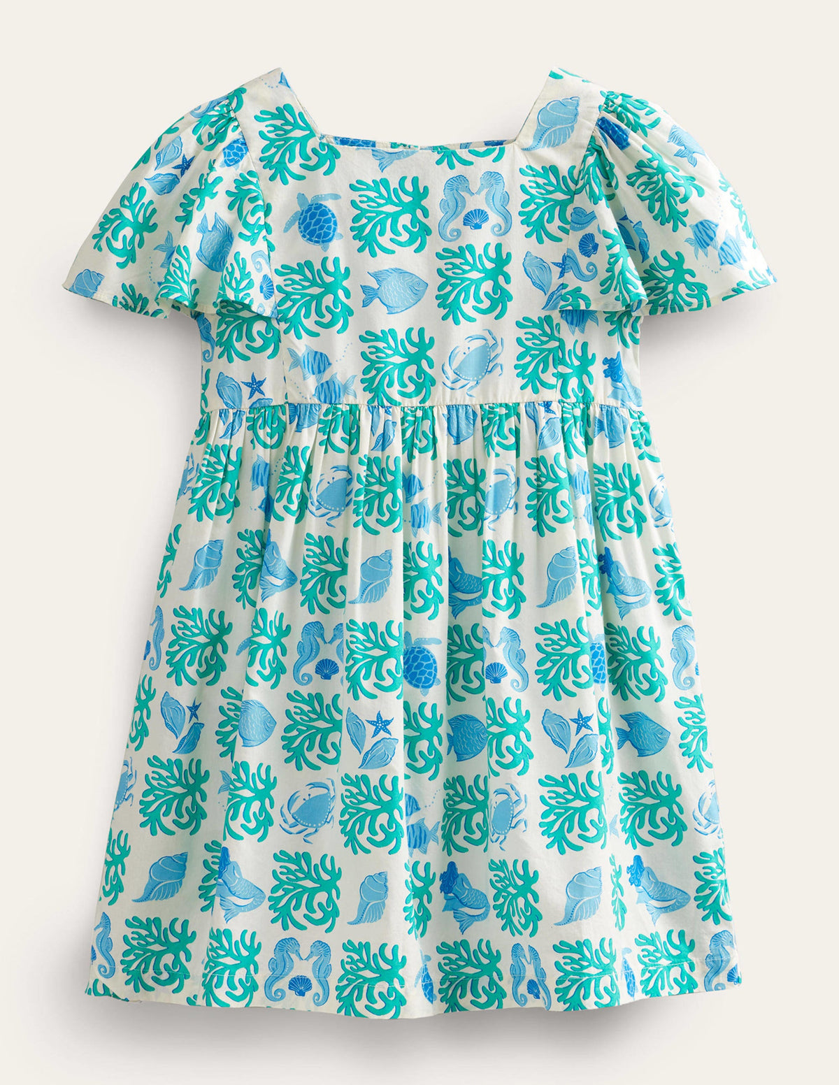 Flutter-Sleeve Printed Dress-Aqua Lagoon - Image 1