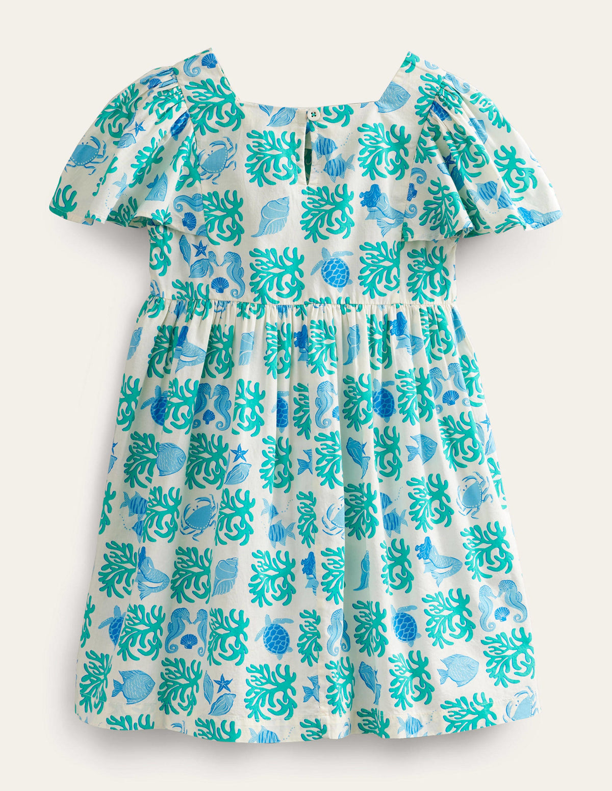 Flutter-Sleeve Printed Dress-Aqua Lagoon-2