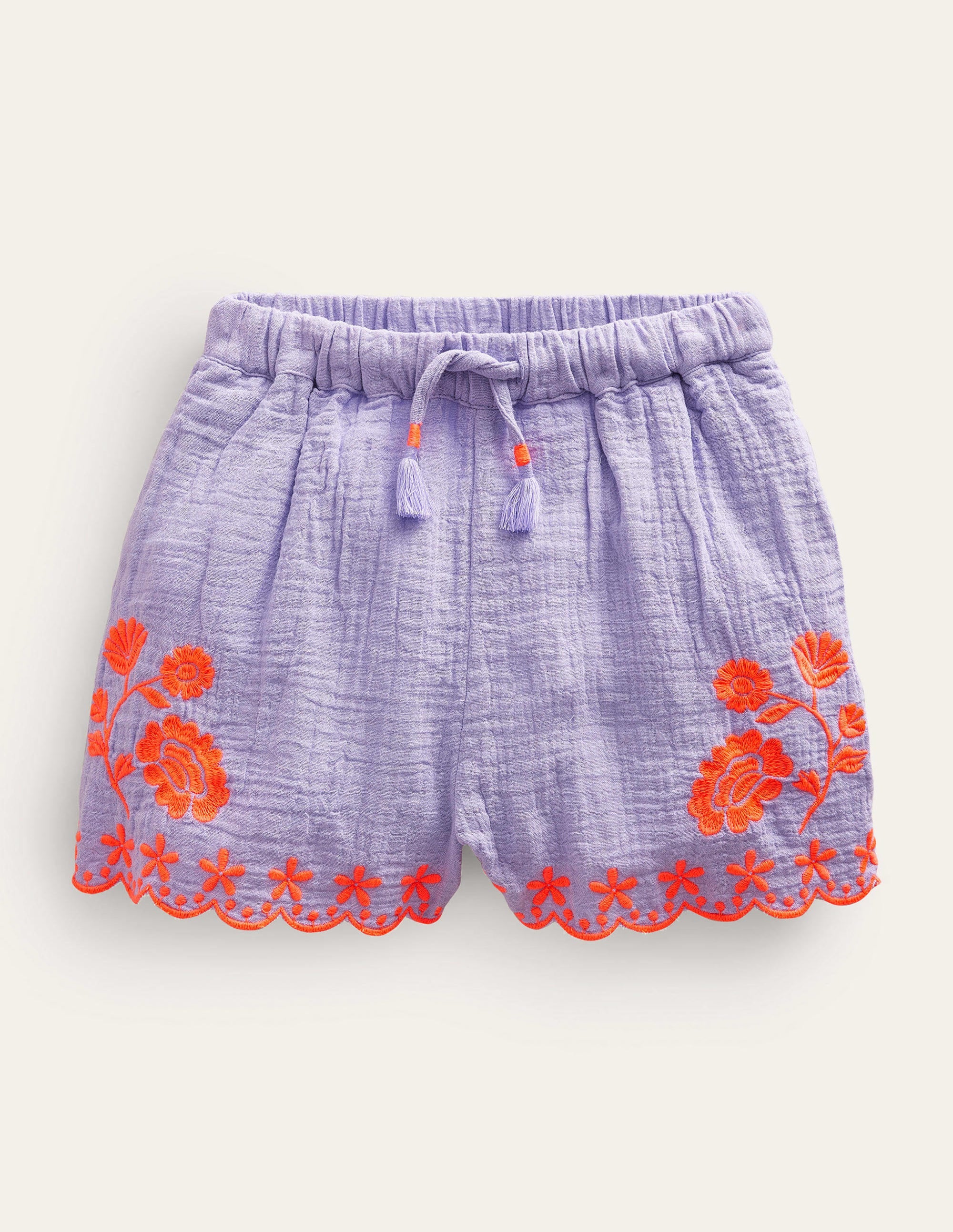 Embroidered Hem Shorts-Pretty Lavender - Image 1