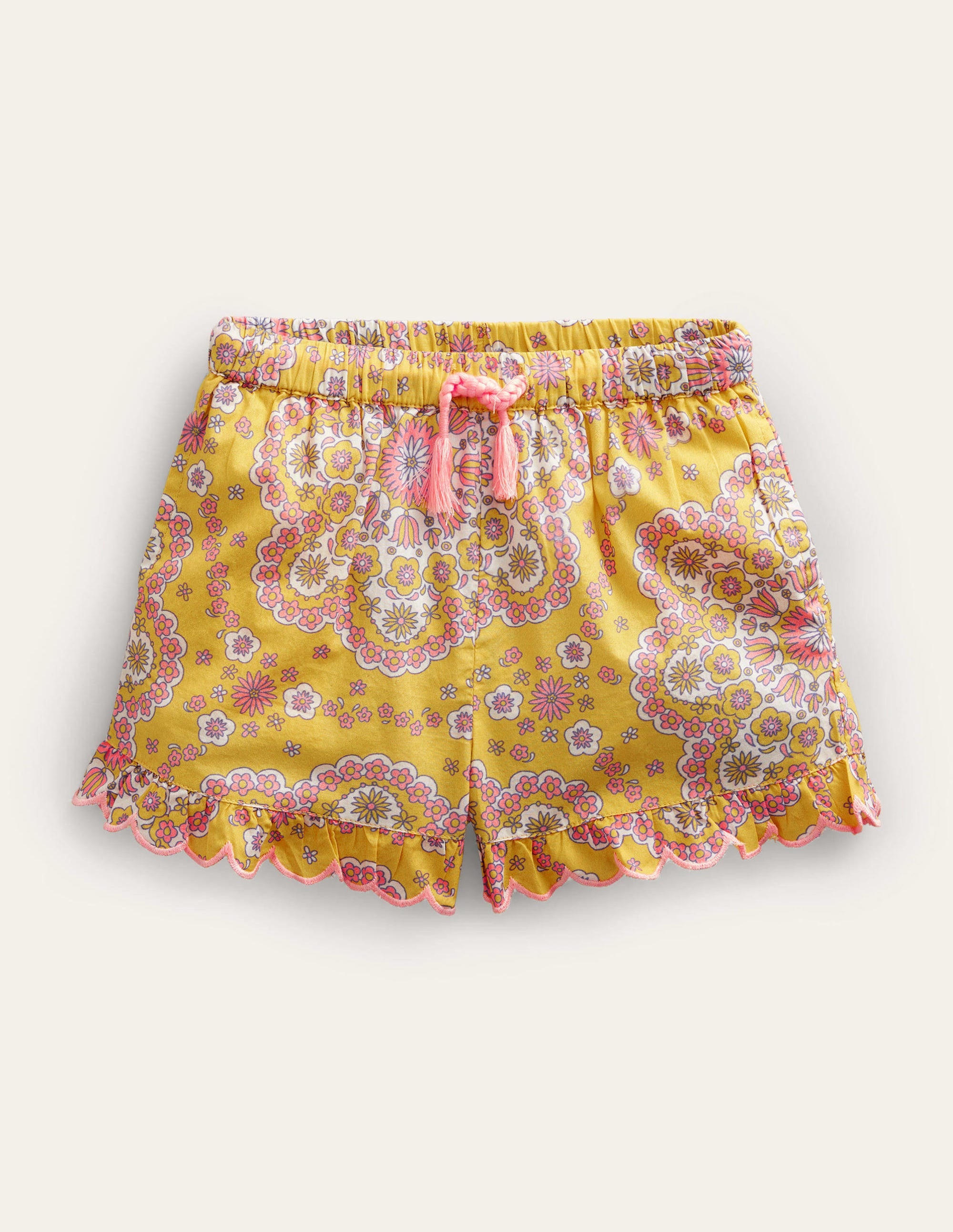 Scalloped-Hem Shorts-Sweetcorn Dizzy Daisy - Image 1
