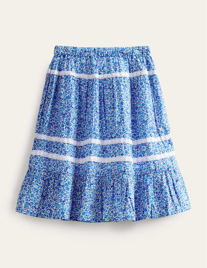 Interest Lace Maxi Skirt-Blue and Aqua Ditsy Floral