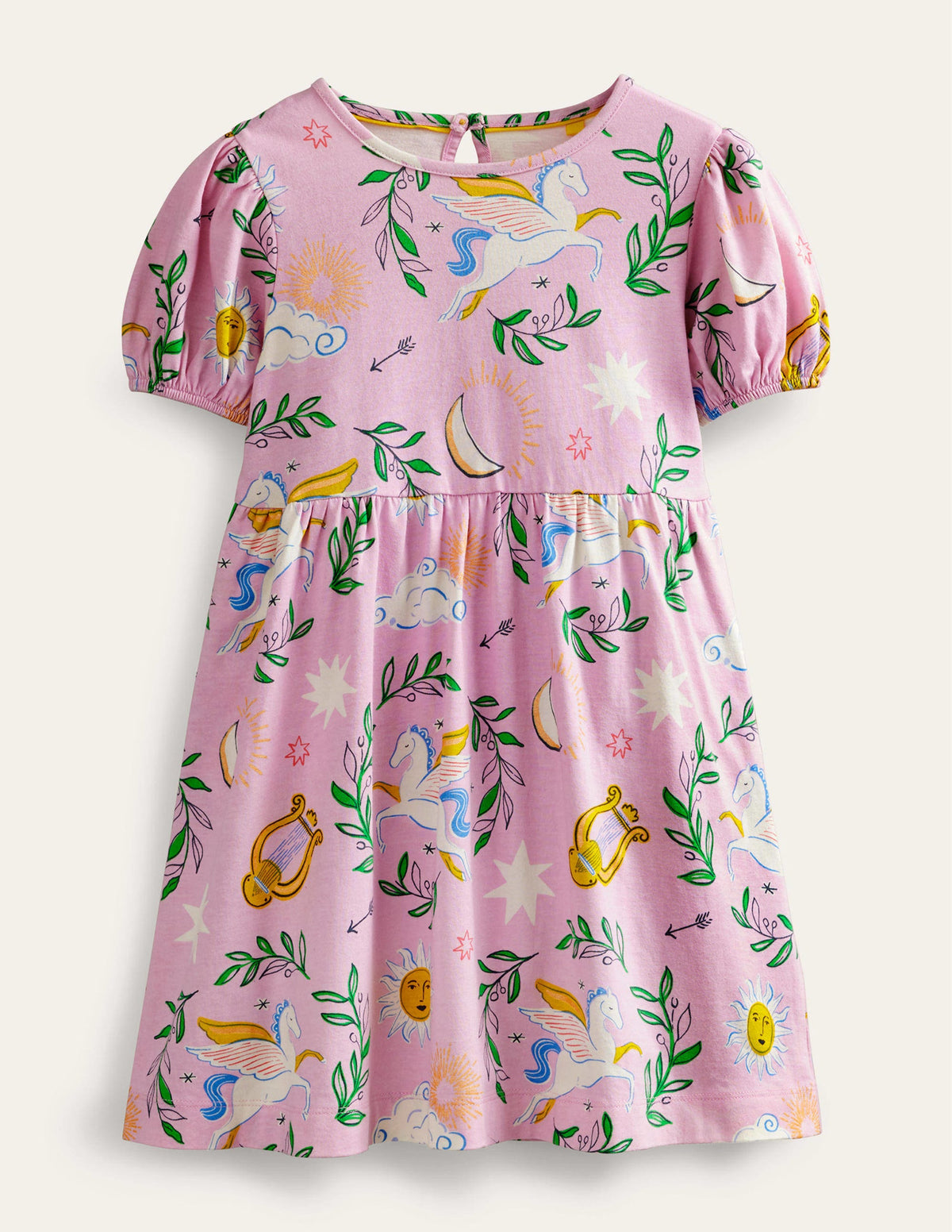 Puff Sleeve Dress-Winsome Pink Greek Toile - Image 1