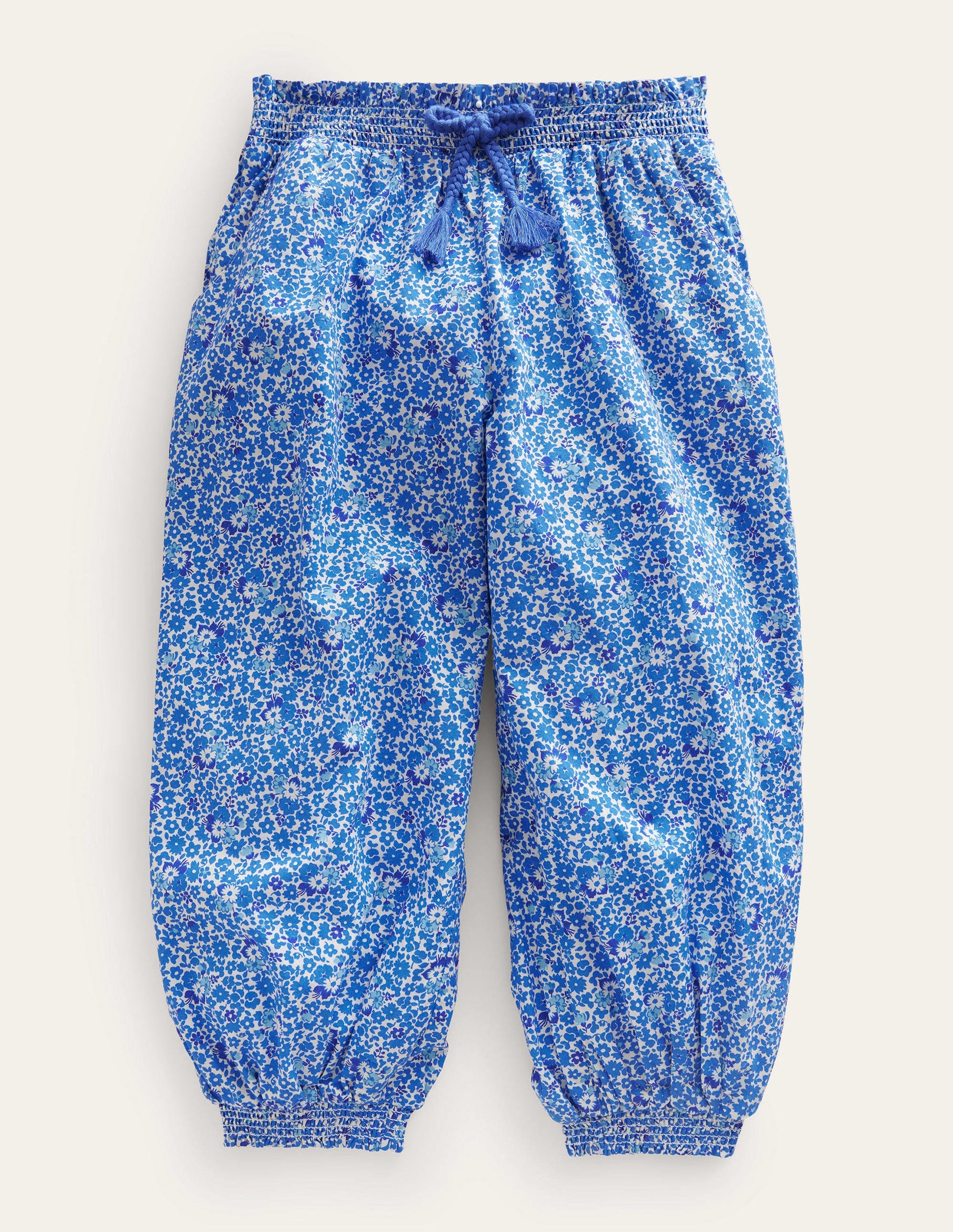 Cuffed Holiday Pants-Blue and Aqua Ditsy Floral-1