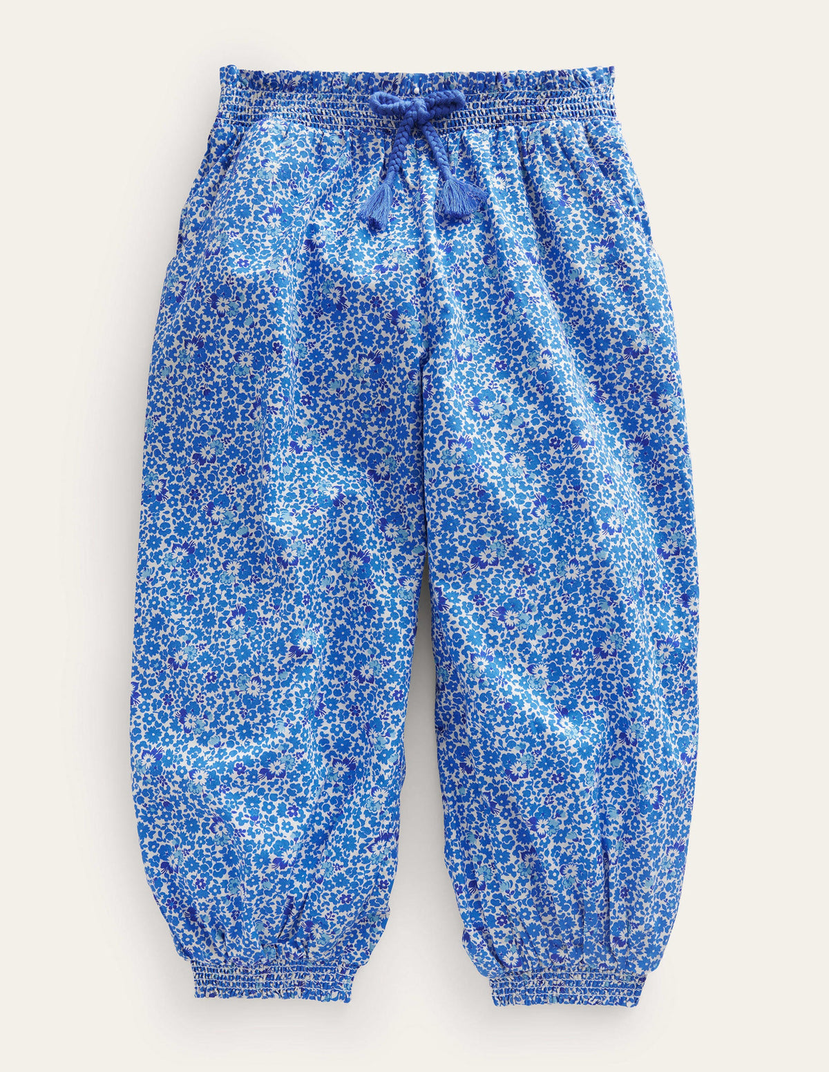 Cuffed Holiday Pants-Blue and Aqua Ditsy Floral - Image 1