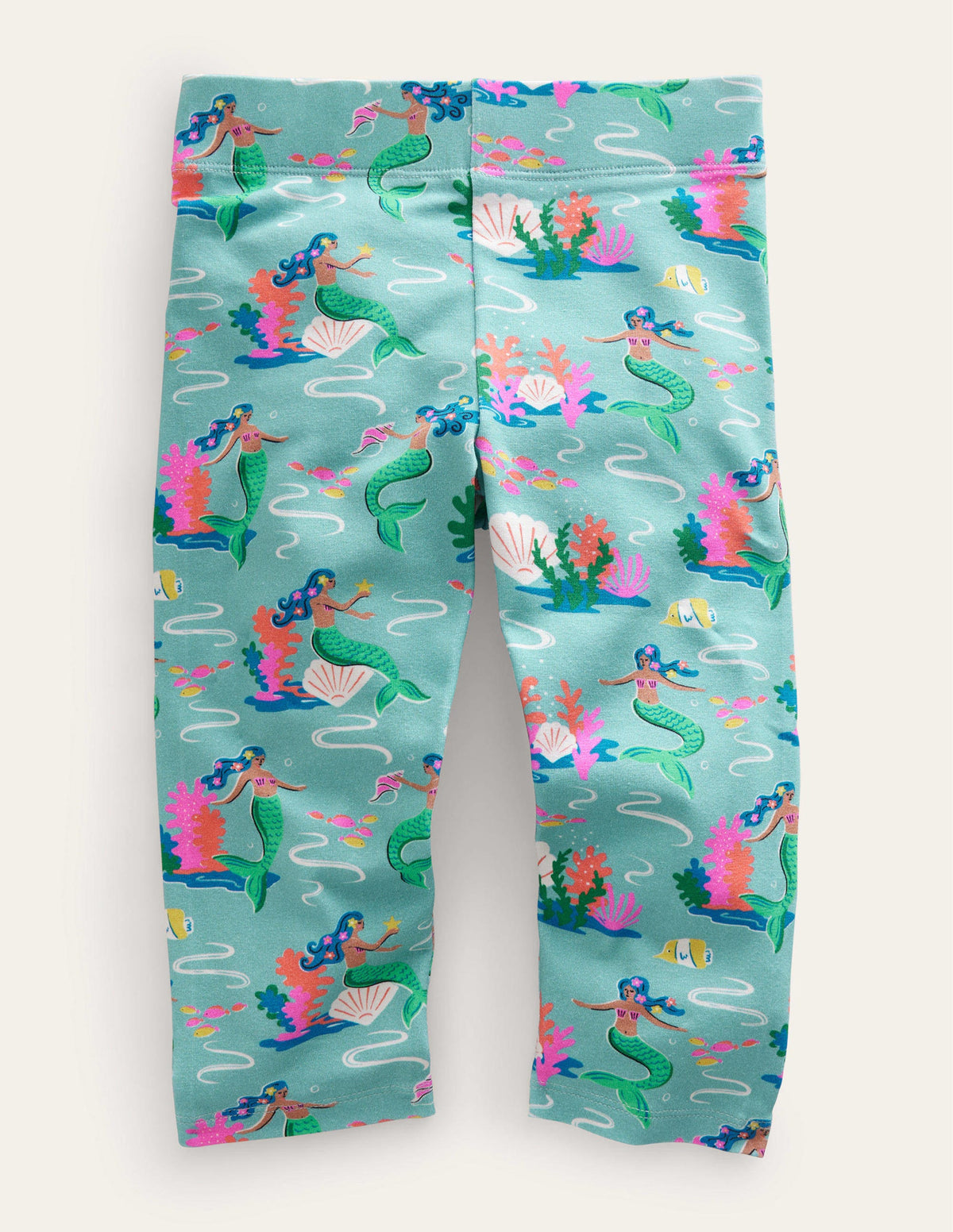 Fun Cropped Leggings-Aqua Sea Mermaids-1
