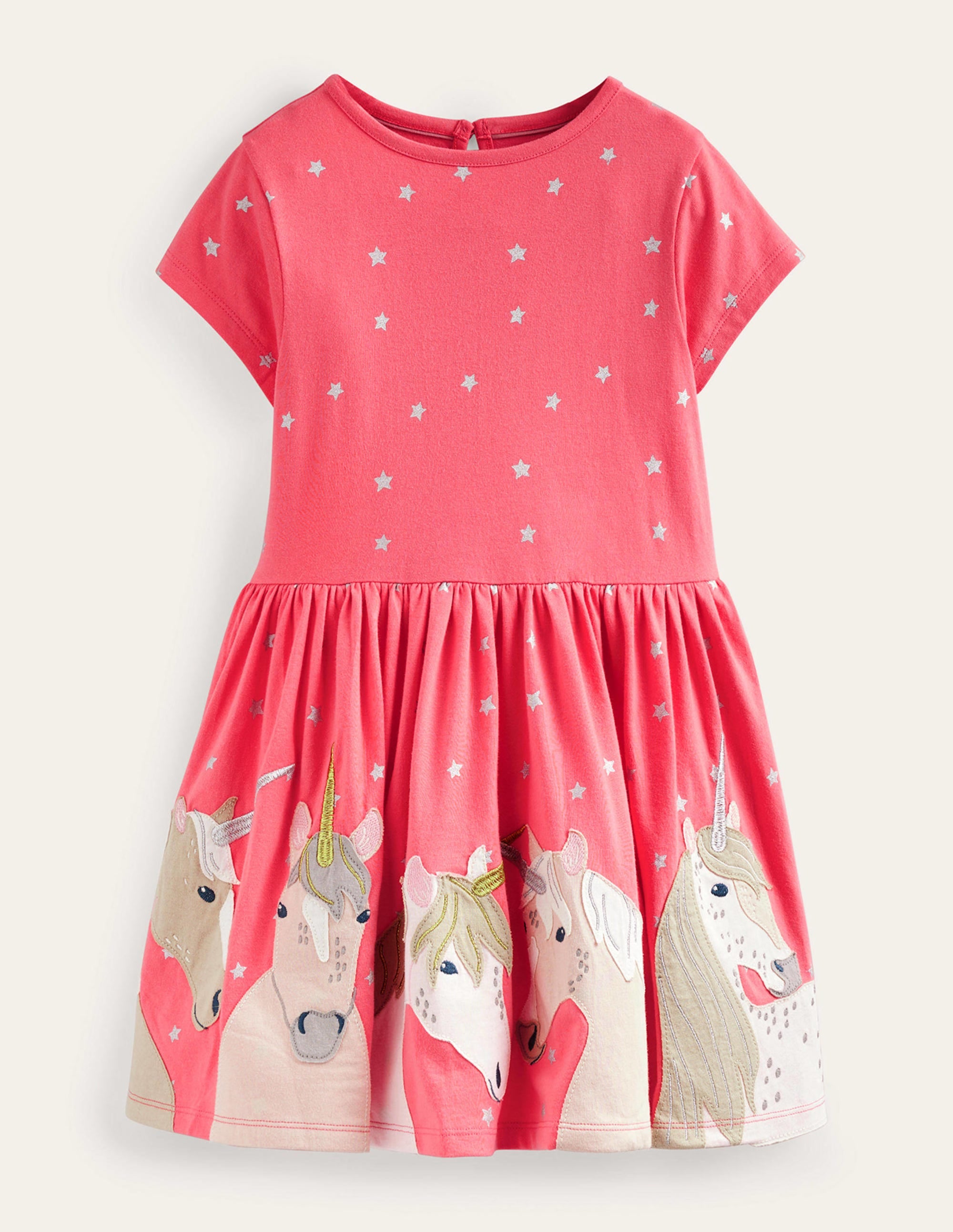 Jersey Unicorn Appliqué Dress-Unicorns - Image 1