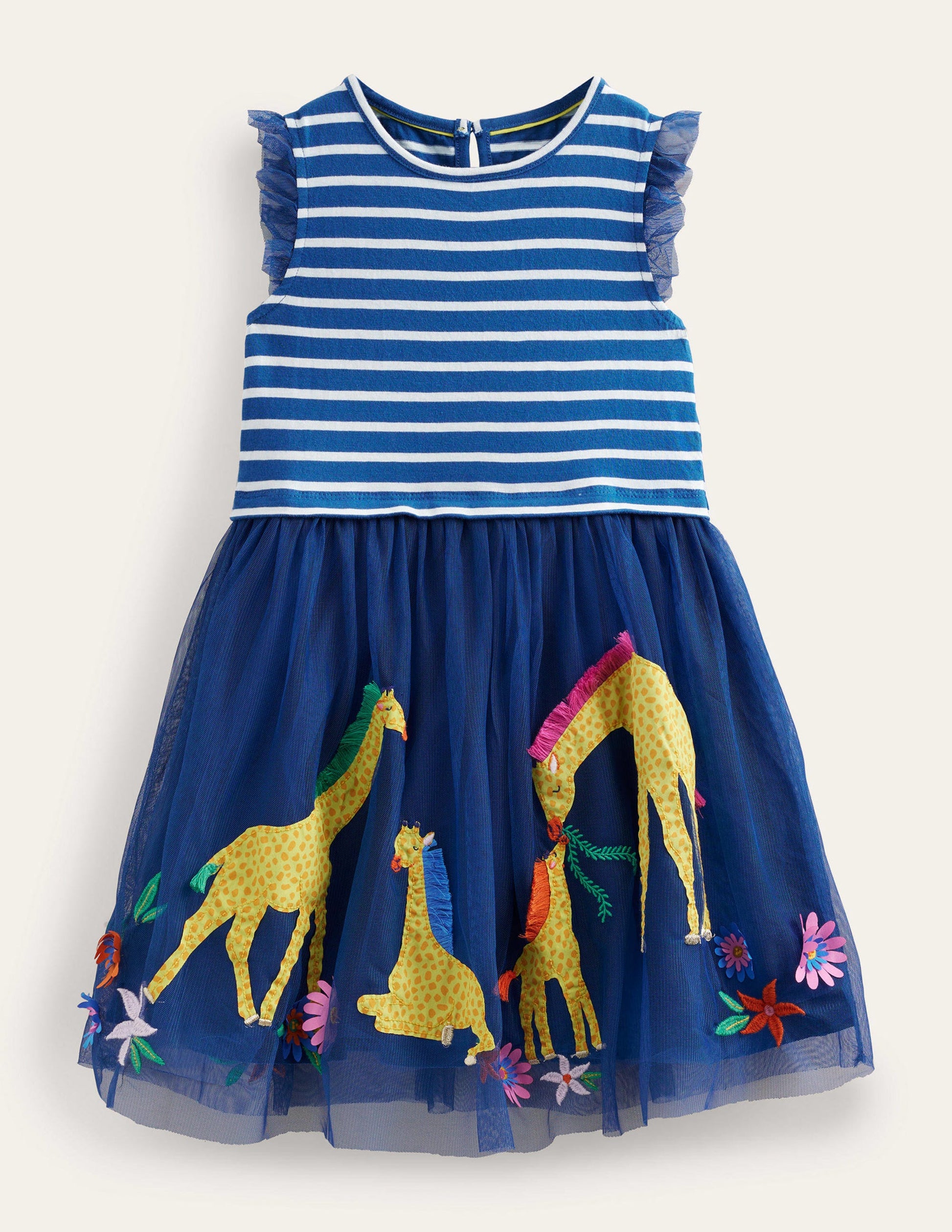 Tulle Mix Appliqué Dress-Sapphire & Vanilla Stripe-1