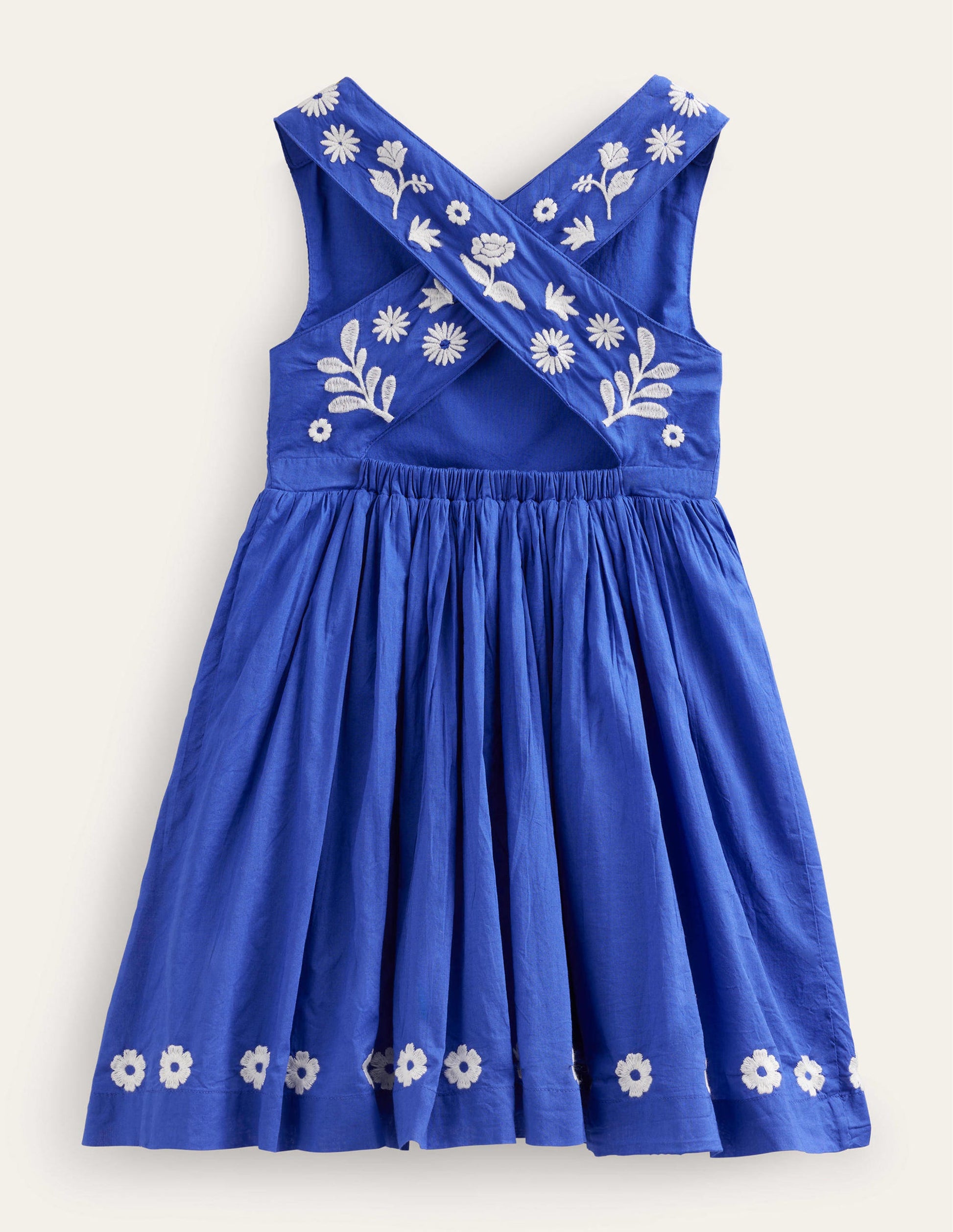 Embroidered Cross-Back Dress-Bluing Blue-2