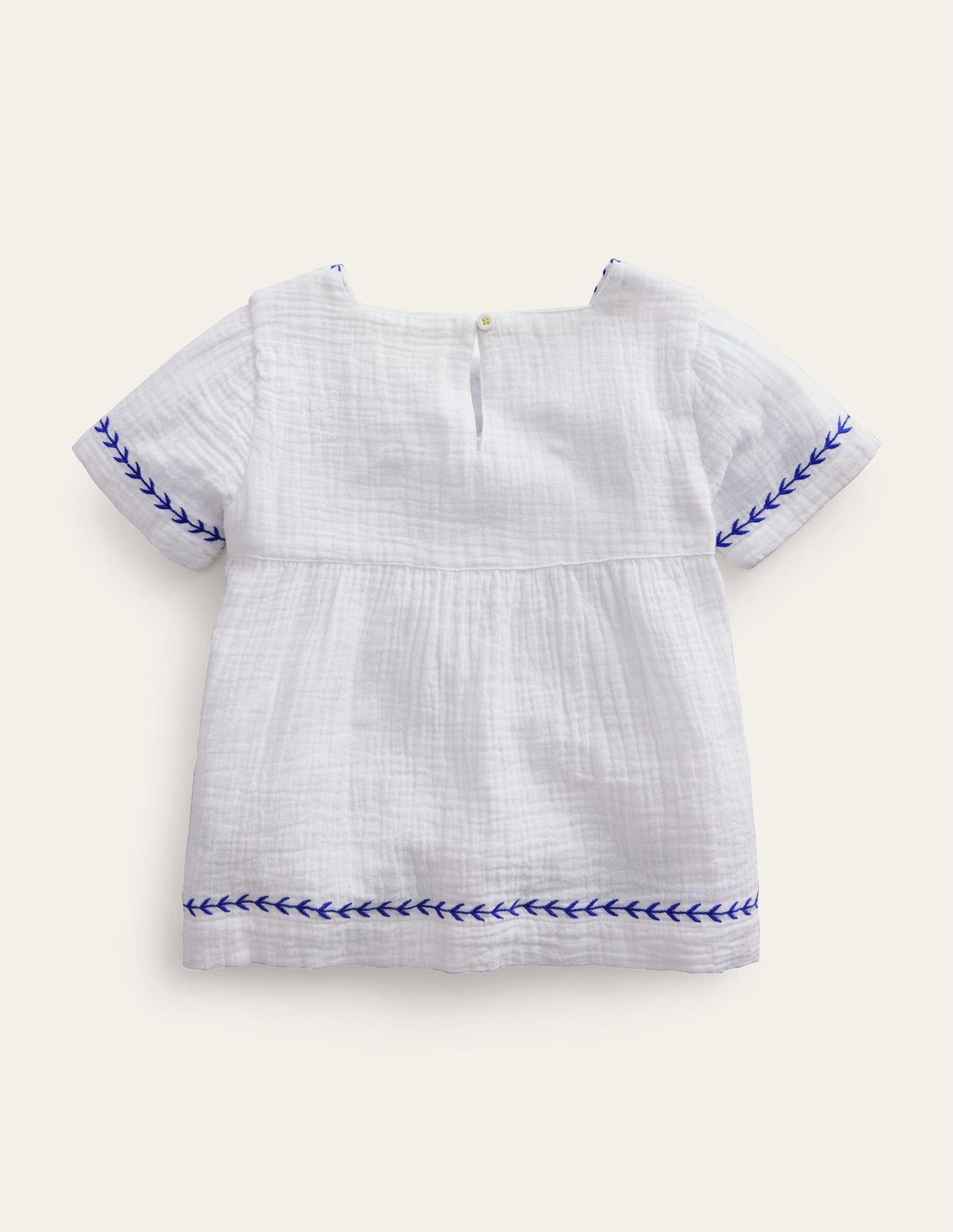 Embroidered Trim Top-White-2