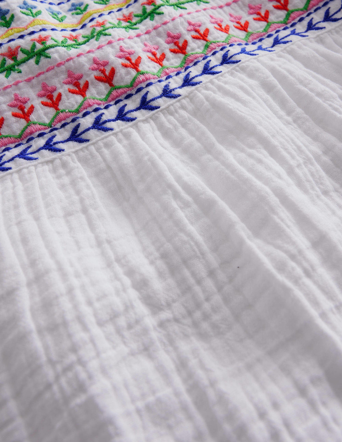 Embroidered Trim Top-White-3