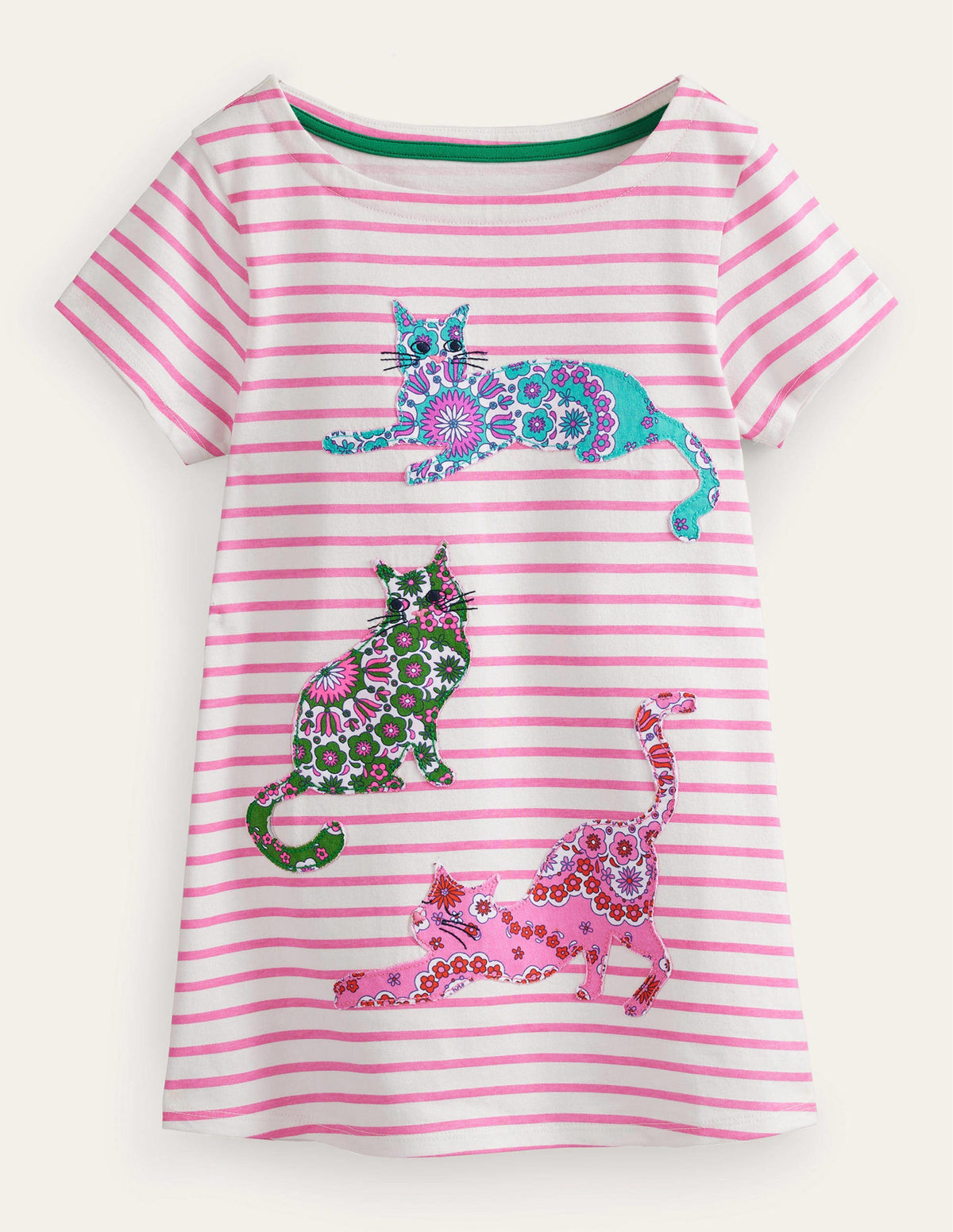 Short Sleeve Appliqué Tunic-Ivory/Bright Petal Pink-1