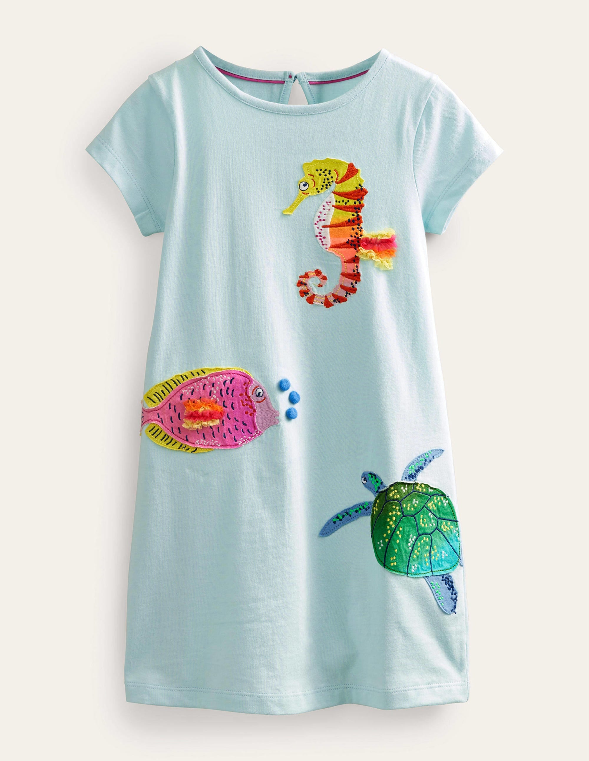 Applique T-Shirt Dress-Iced Aqua Blue - Image 1