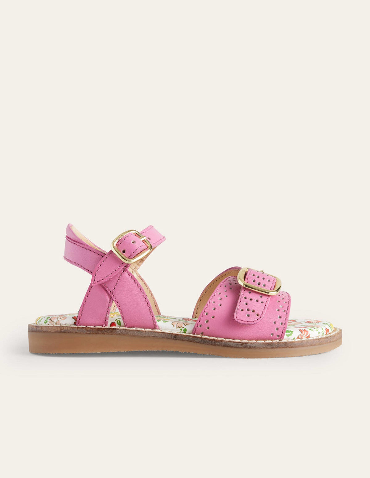 Leather Buckle Sandals-Pink-1