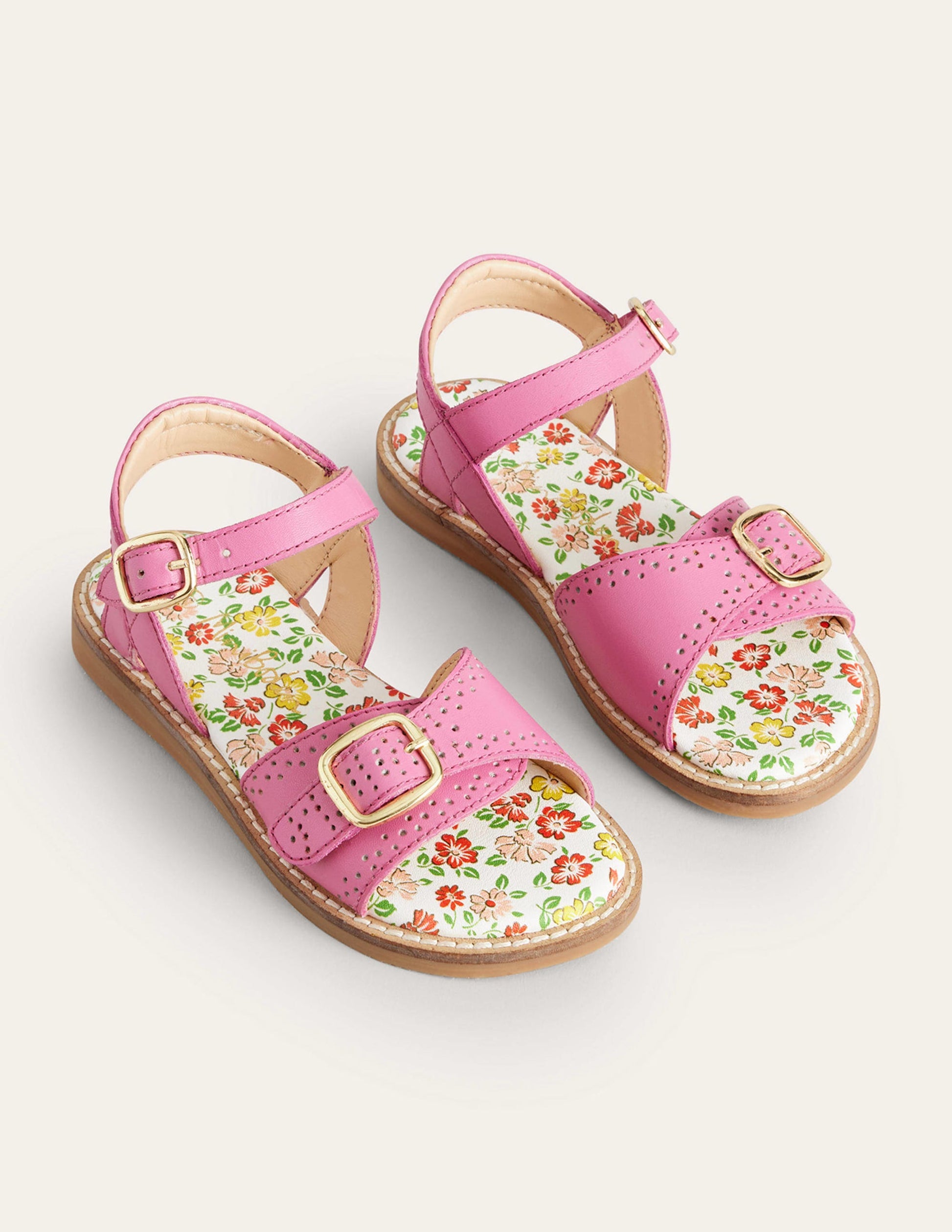 Leather Buckle Sandals-Pink-2