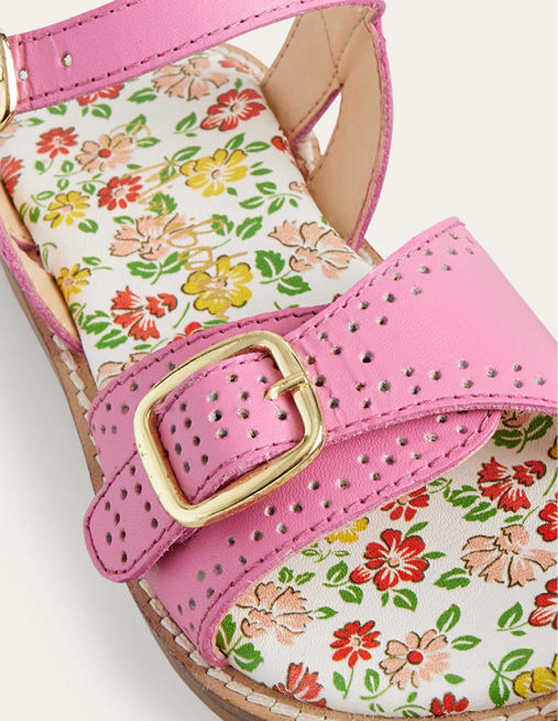 Leather Buckle Sandals-Pink-3