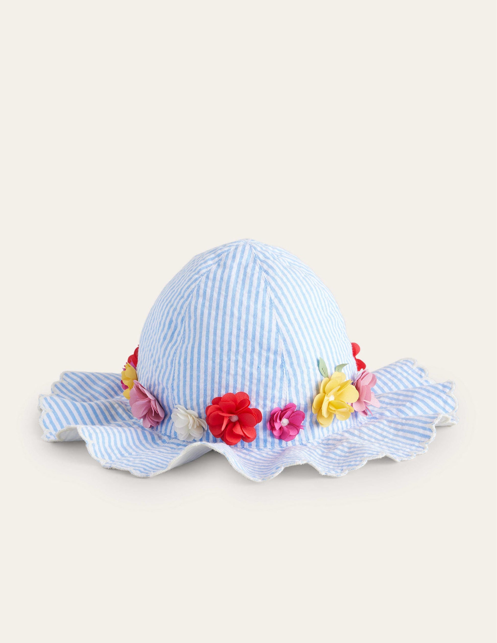 Wide Brimmed Hat-Blue Stripe Flowers-1