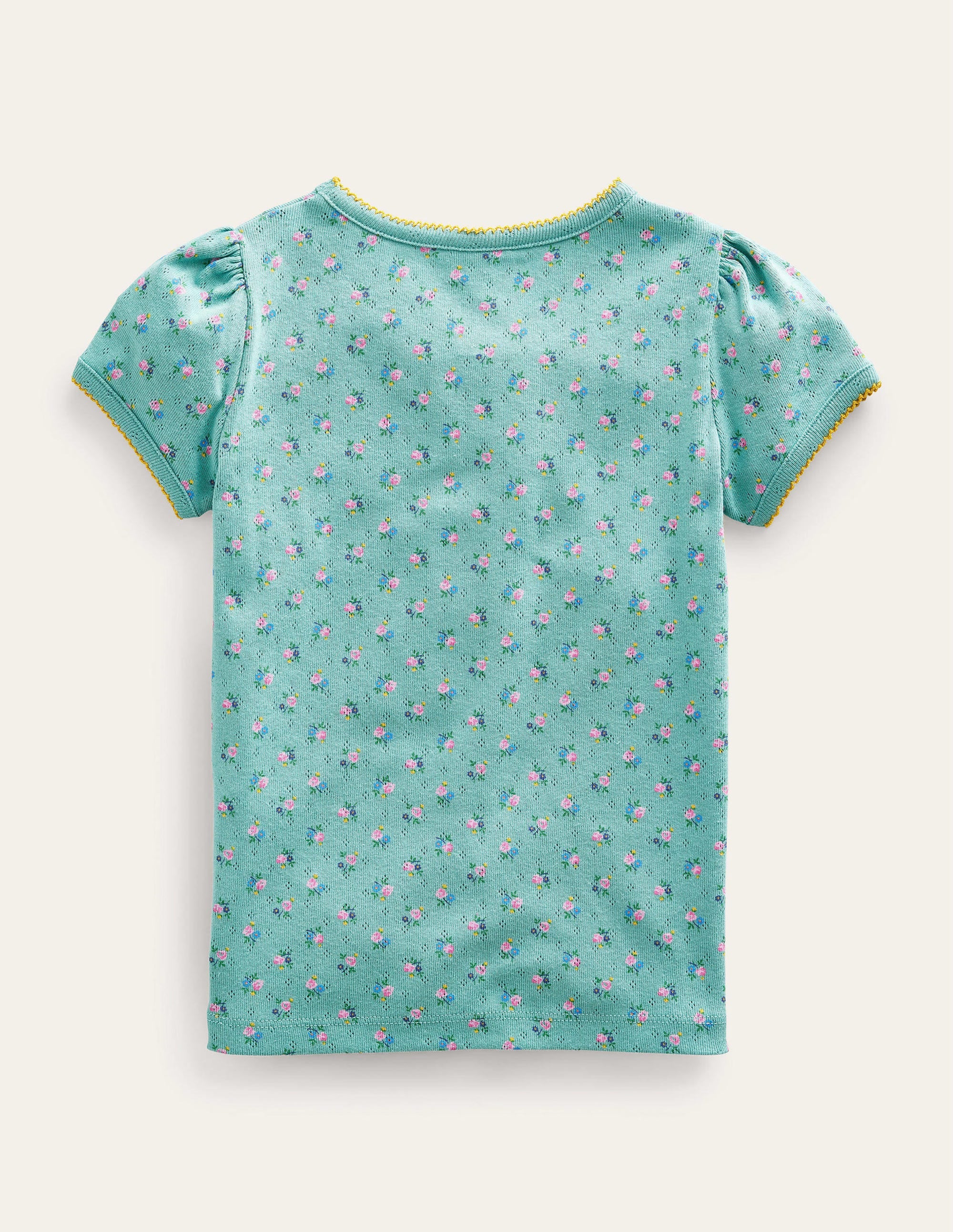 Short-Sleeved Pointelle Top-Hot Spring Blue Floral - Image 2