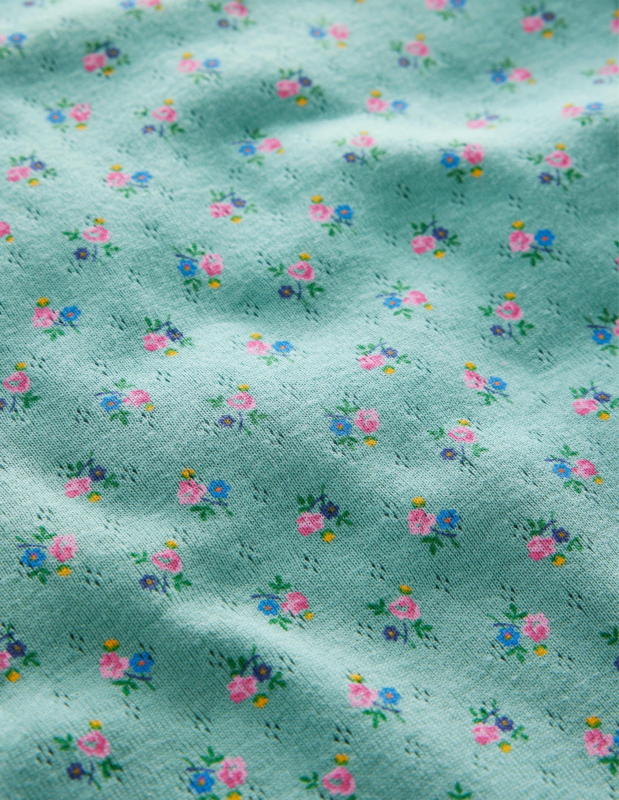 Short-Sleeved Pointelle Top-Hot Spring Blue Floral - Image 3