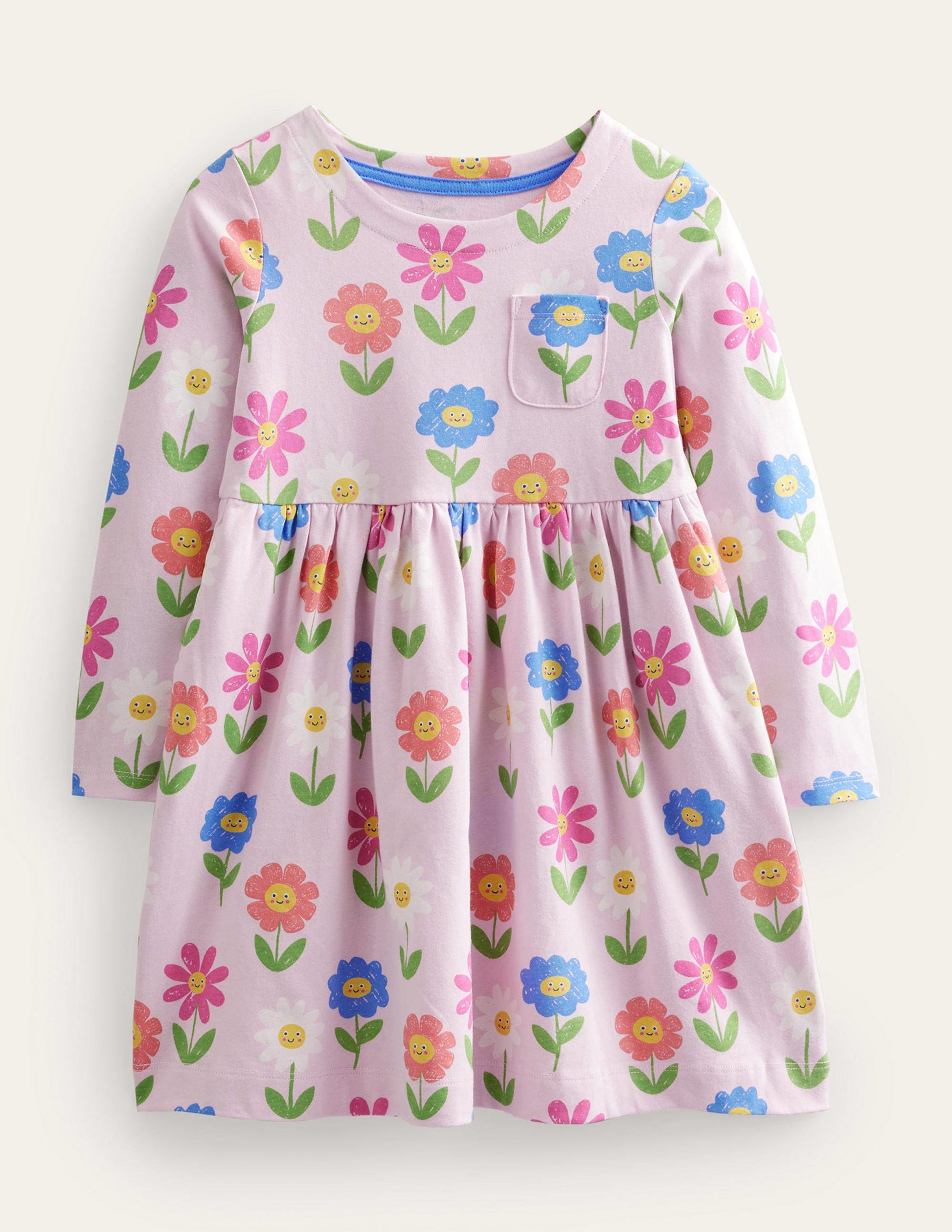 Long Sleeve Fun Jersey Dress-Winsome Pink Flowers-1
