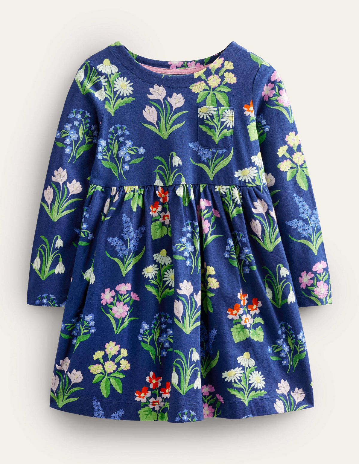 Long Sleeve Fun Jersey Dress-College Navy Wild Flowers-1