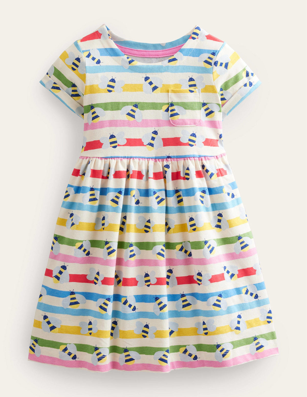 Short Sleeve Fun Jersey Dress-Multi Stripe Bee-1
