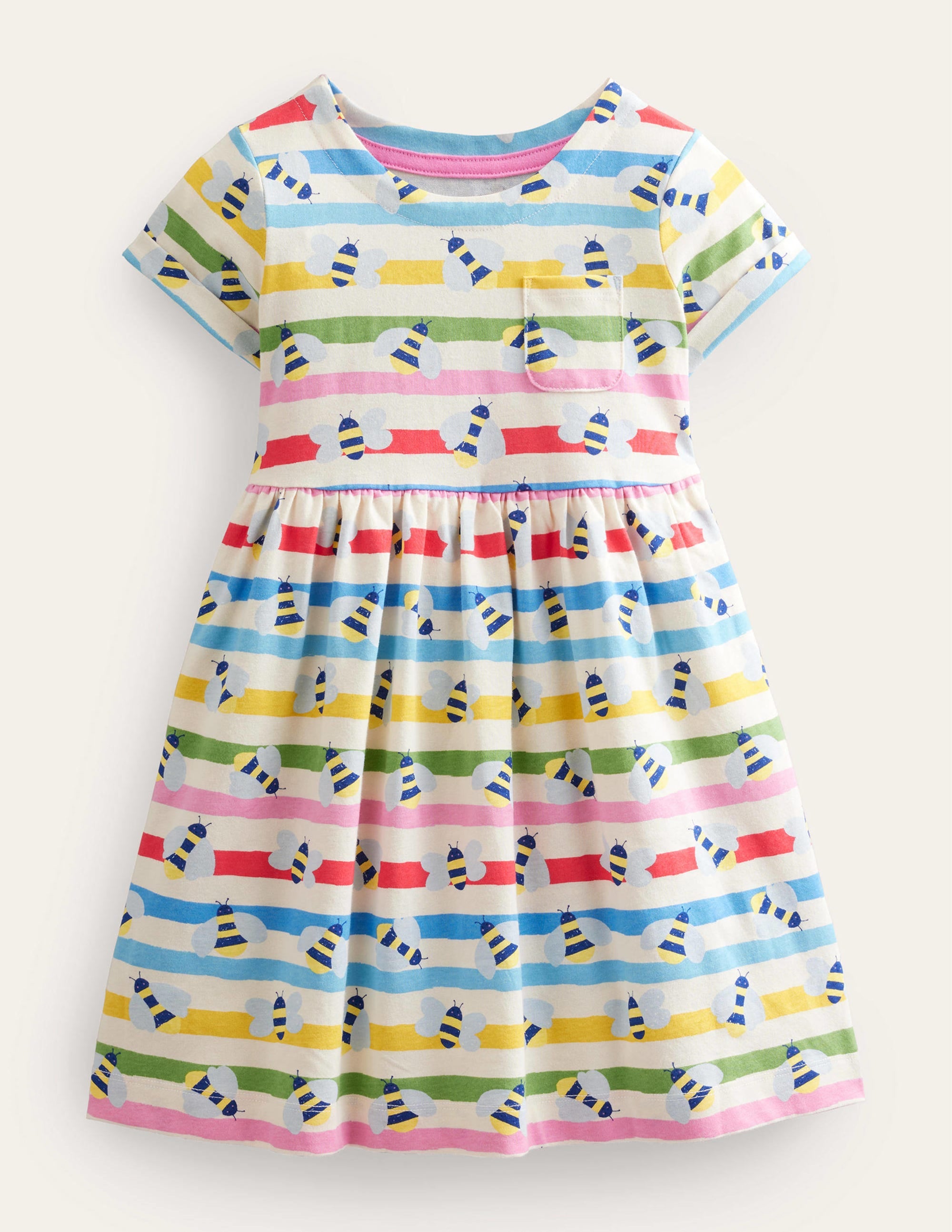 Short Sleeve Fun Jersey Dress-Multi Stripe Bee - Image 1
