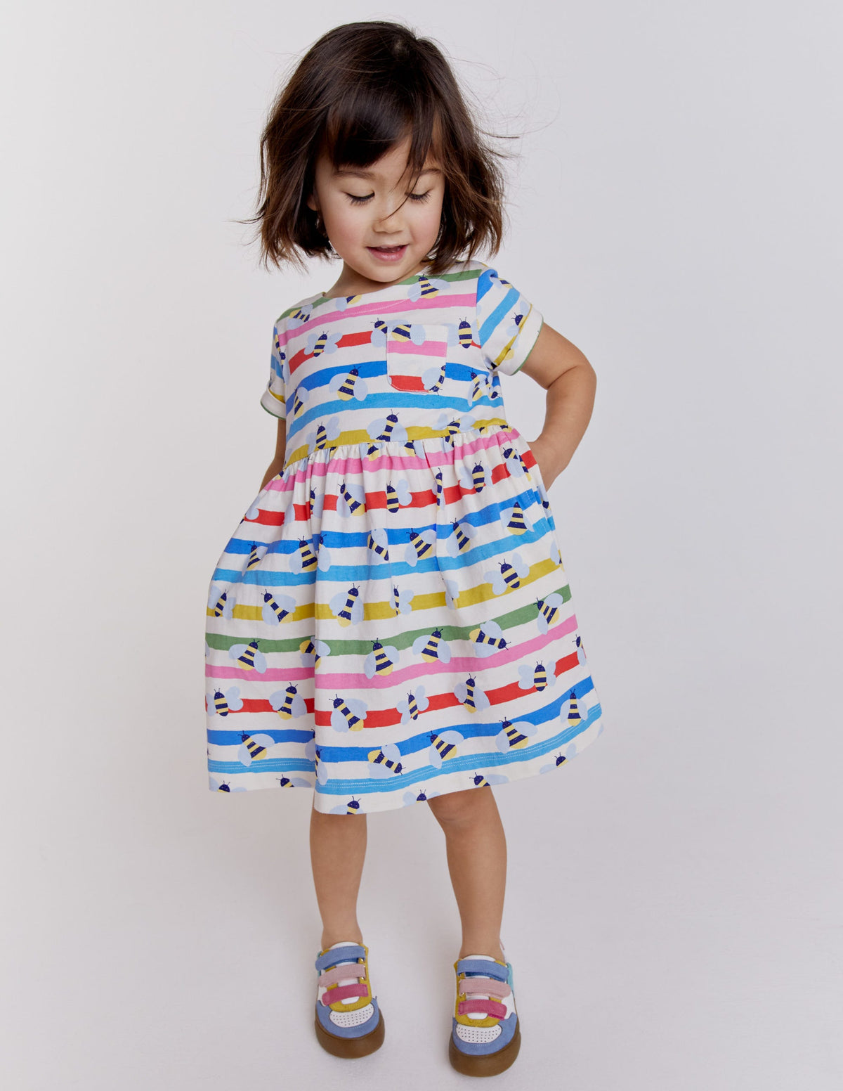 Short Sleeve Fun Jersey Dress-Multi Stripe Bee - Image 4