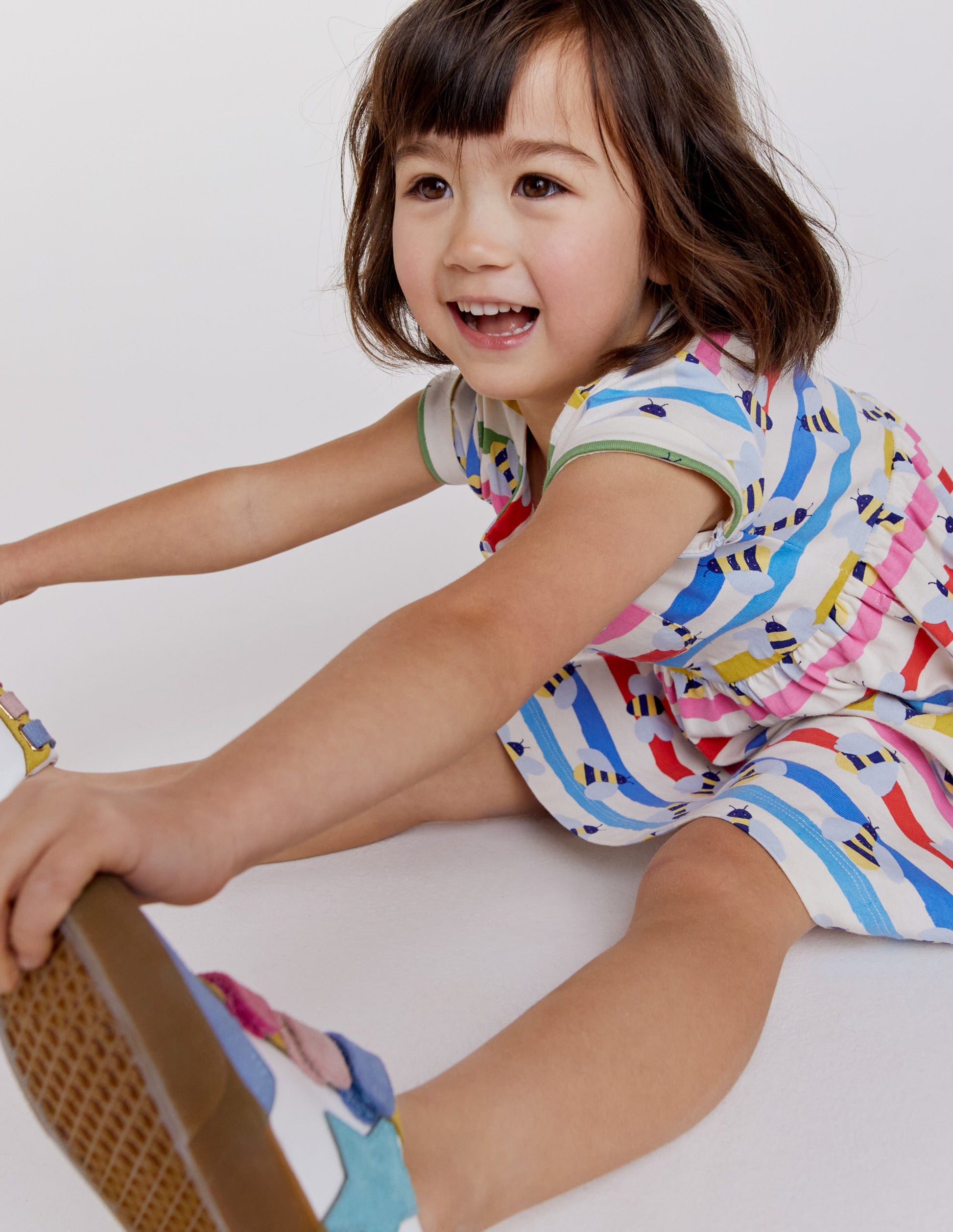 Short Sleeve Fun Jersey Dress-Multi Stripe Bee-5