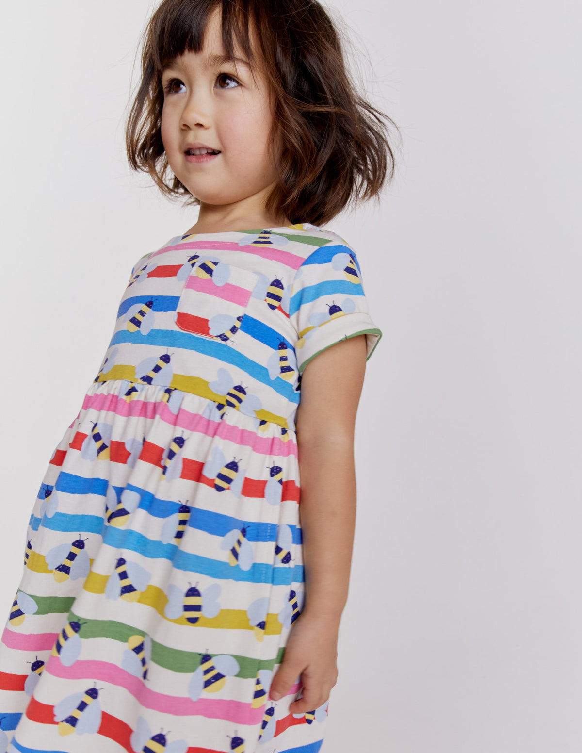 Short Sleeve Fun Jersey Dress-Multi Stripe Bee - Image 6
