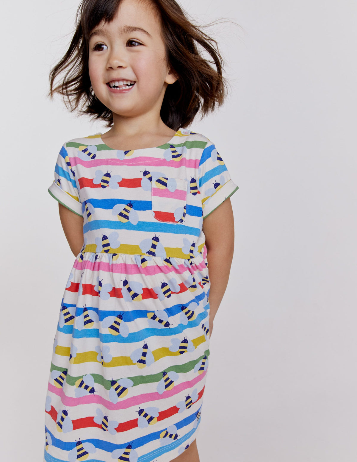 Short Sleeve Fun Jersey Dress-Multi Stripe Bee-7