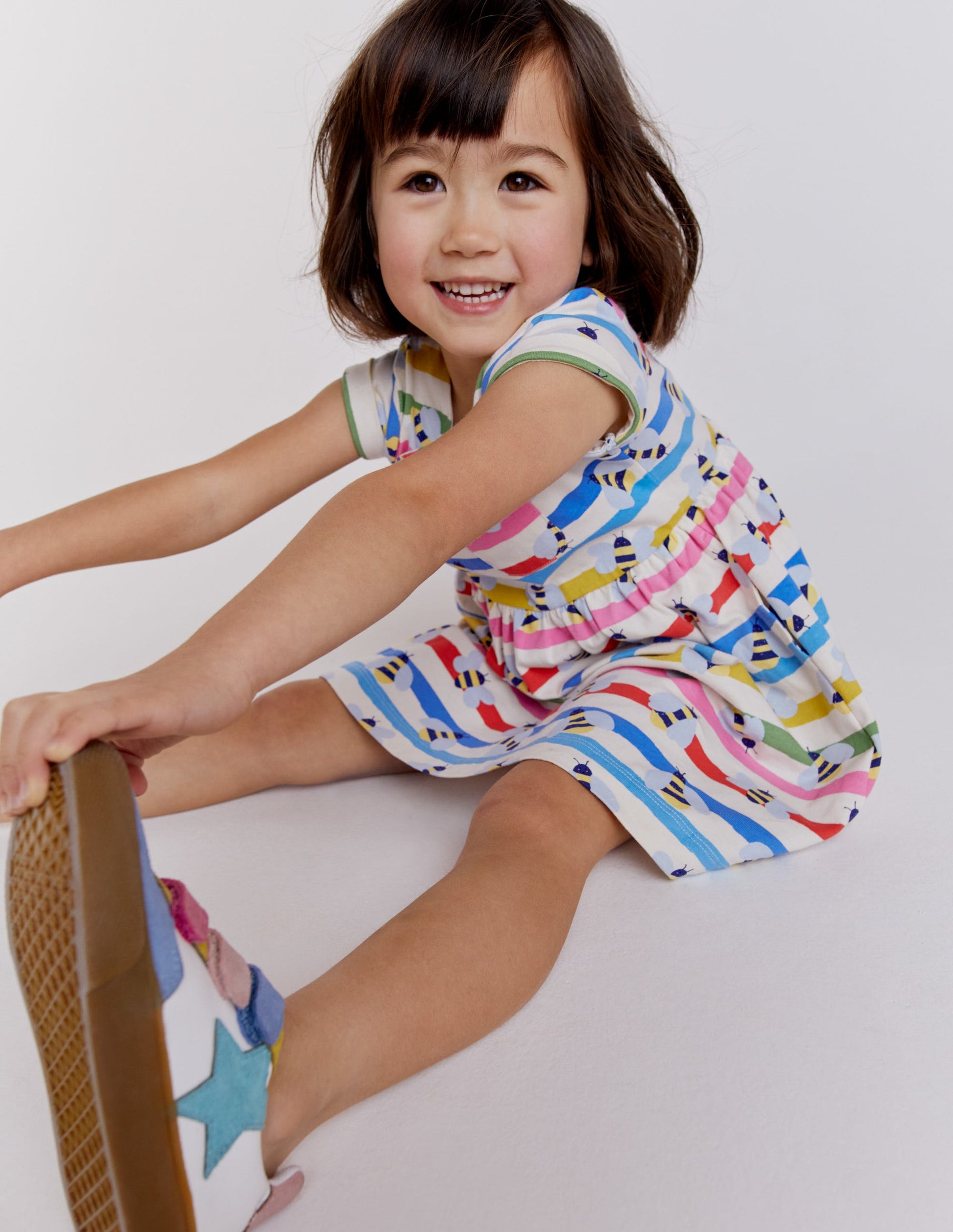 Short Sleeve Fun Jersey Dress-Multi Stripe Bee-8