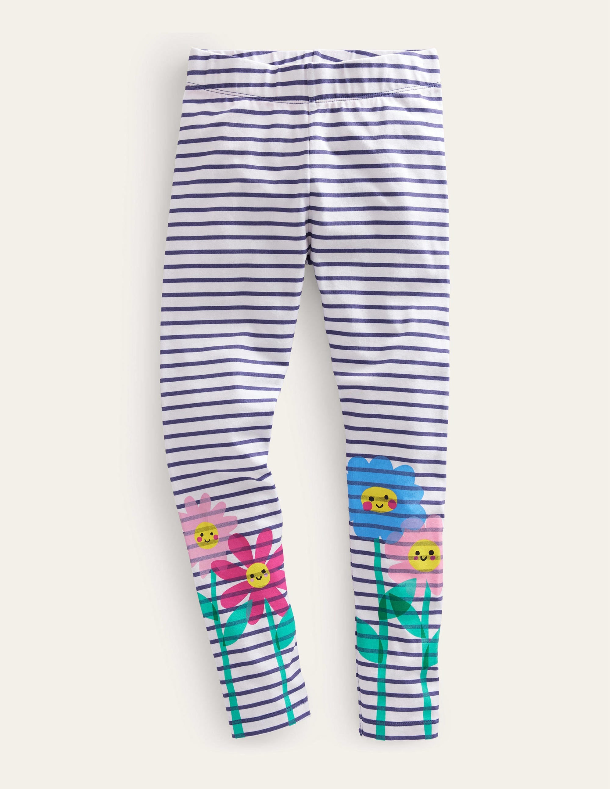 Fun Leggings-Vanilla Pod/Navy Flowers - Image 1
