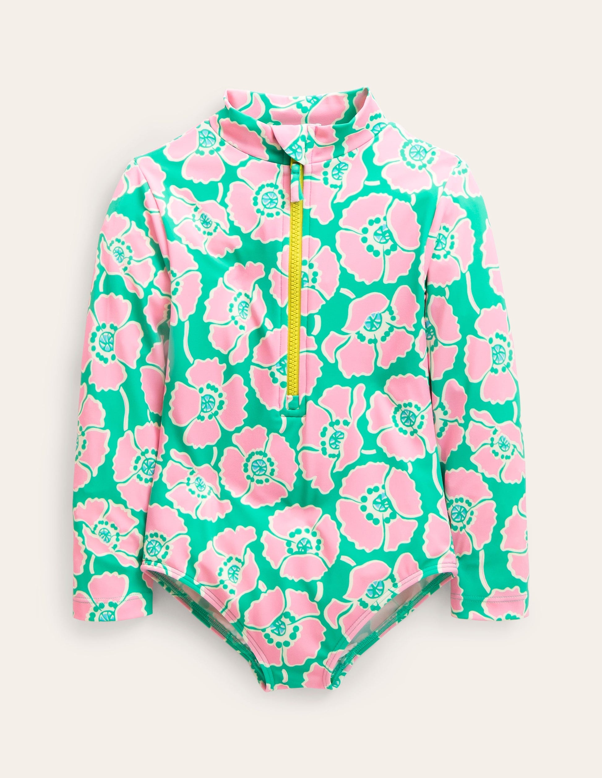 Long-sleeved Swimsuit-Lilac/Green Poppies-1