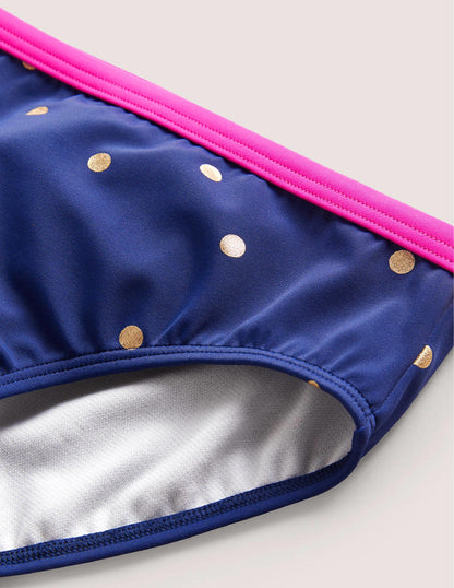 Patterned Bikini Bottoms-Harmony Blue Gold Spot