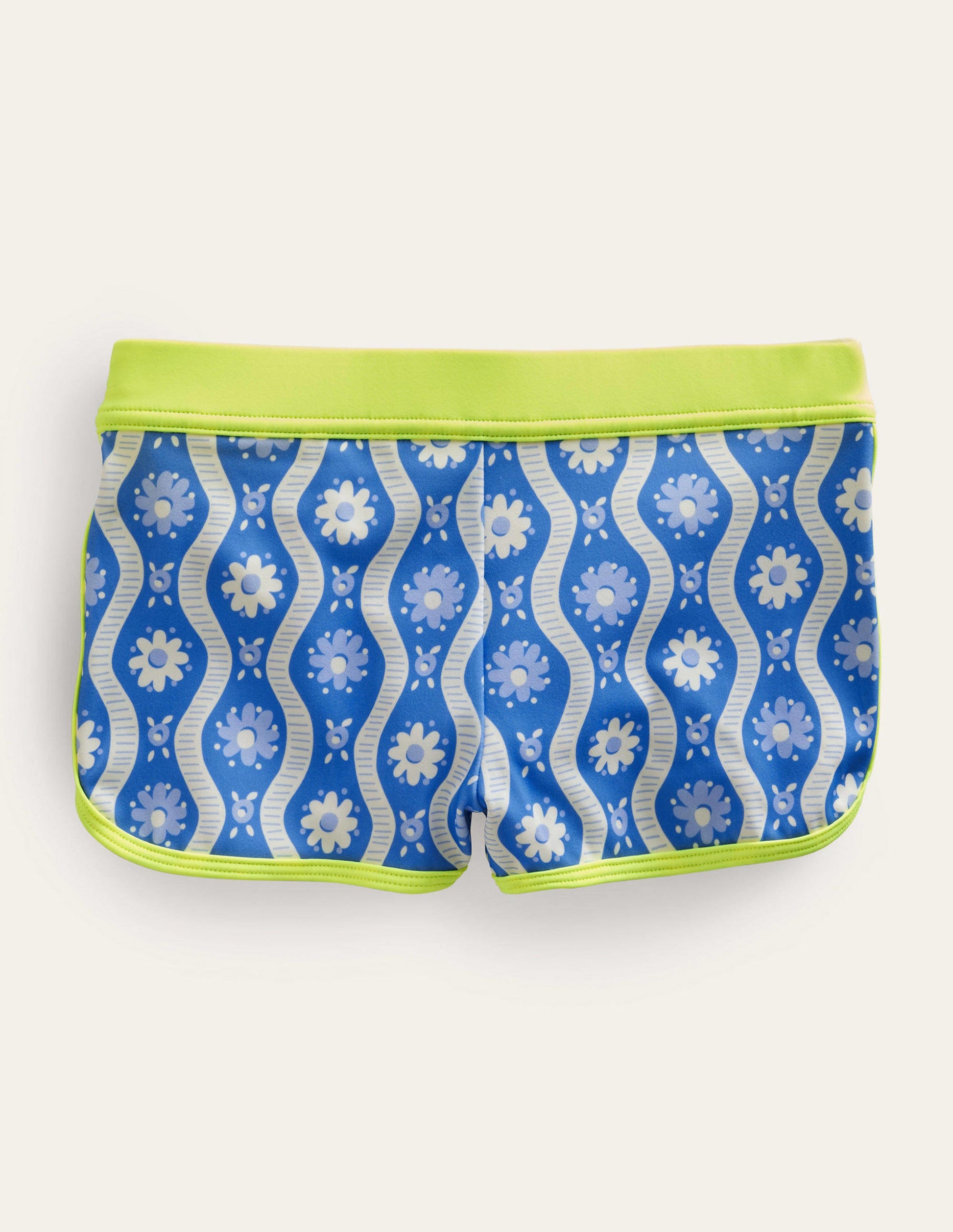 Patterned Swim Shorts-Penzance Blue Daisy Wave-1