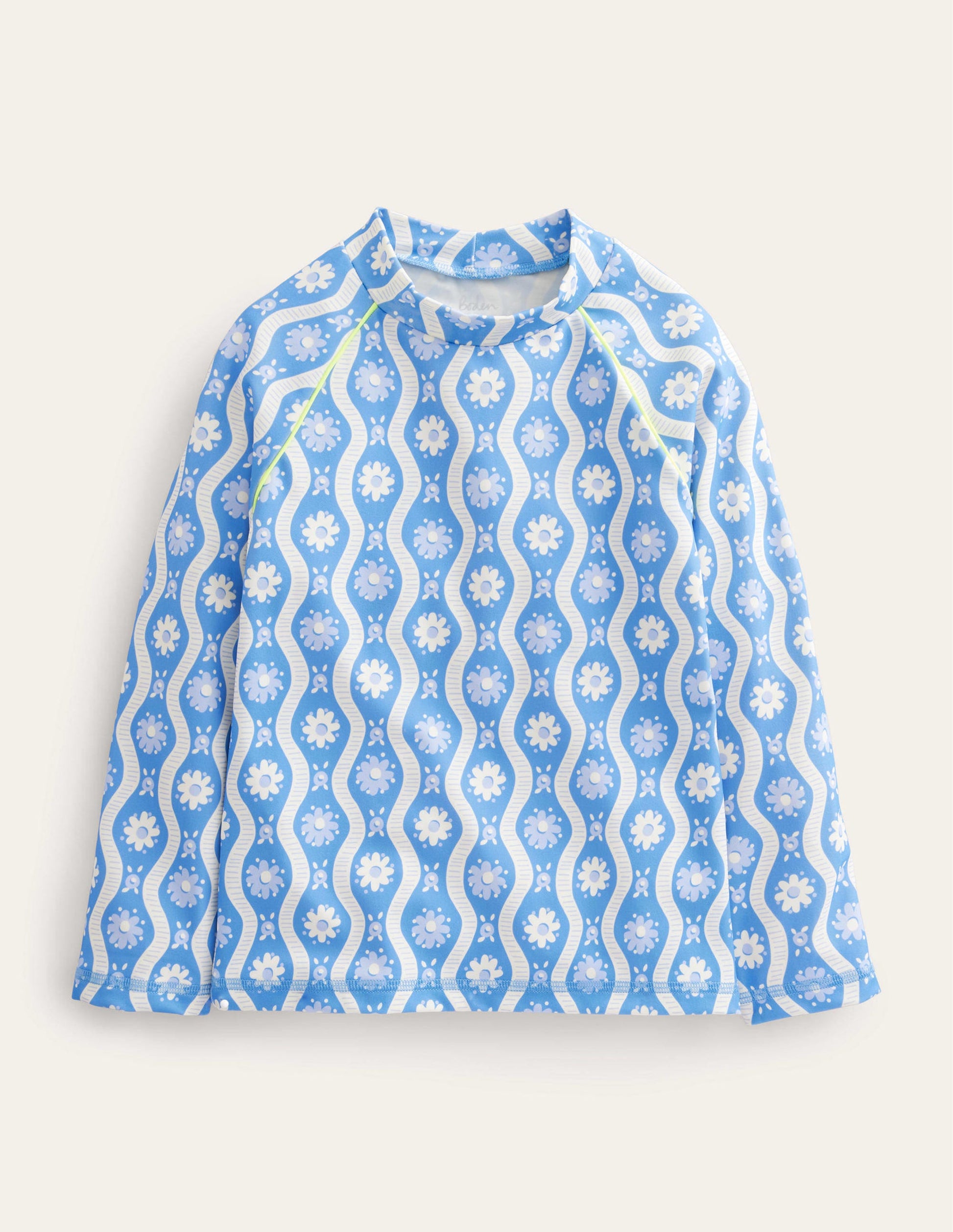 Patterned Rash Guard-Penzance Blue Daisy Wave-1