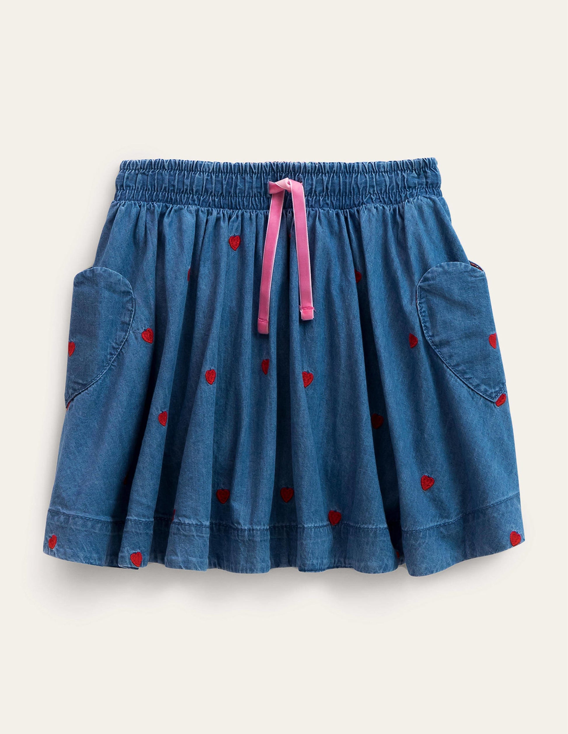 Woven Twirly Skirt-Mid Vintage Denim Hearts-1