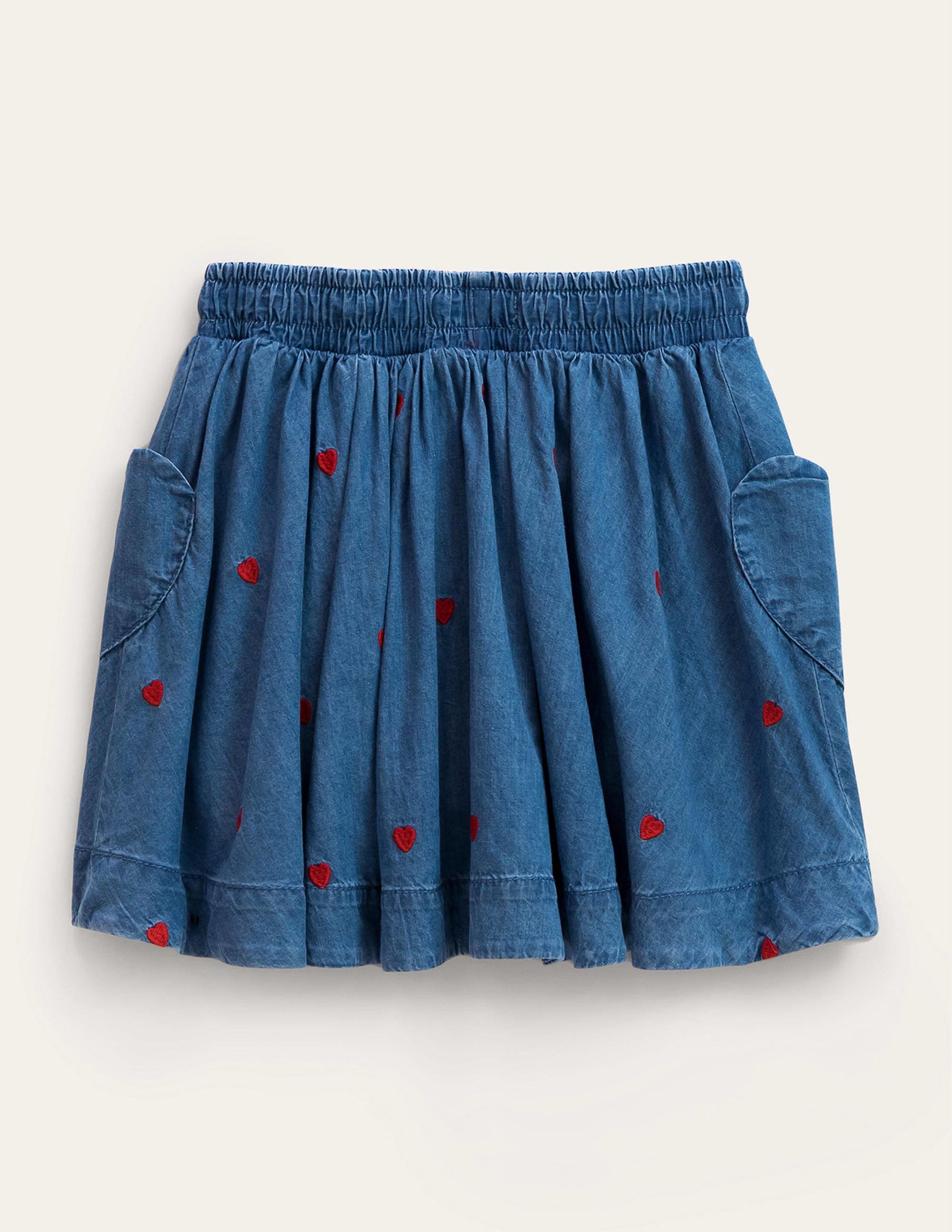 Woven Twirly Skirt-Mid Vintage Denim Hearts-2