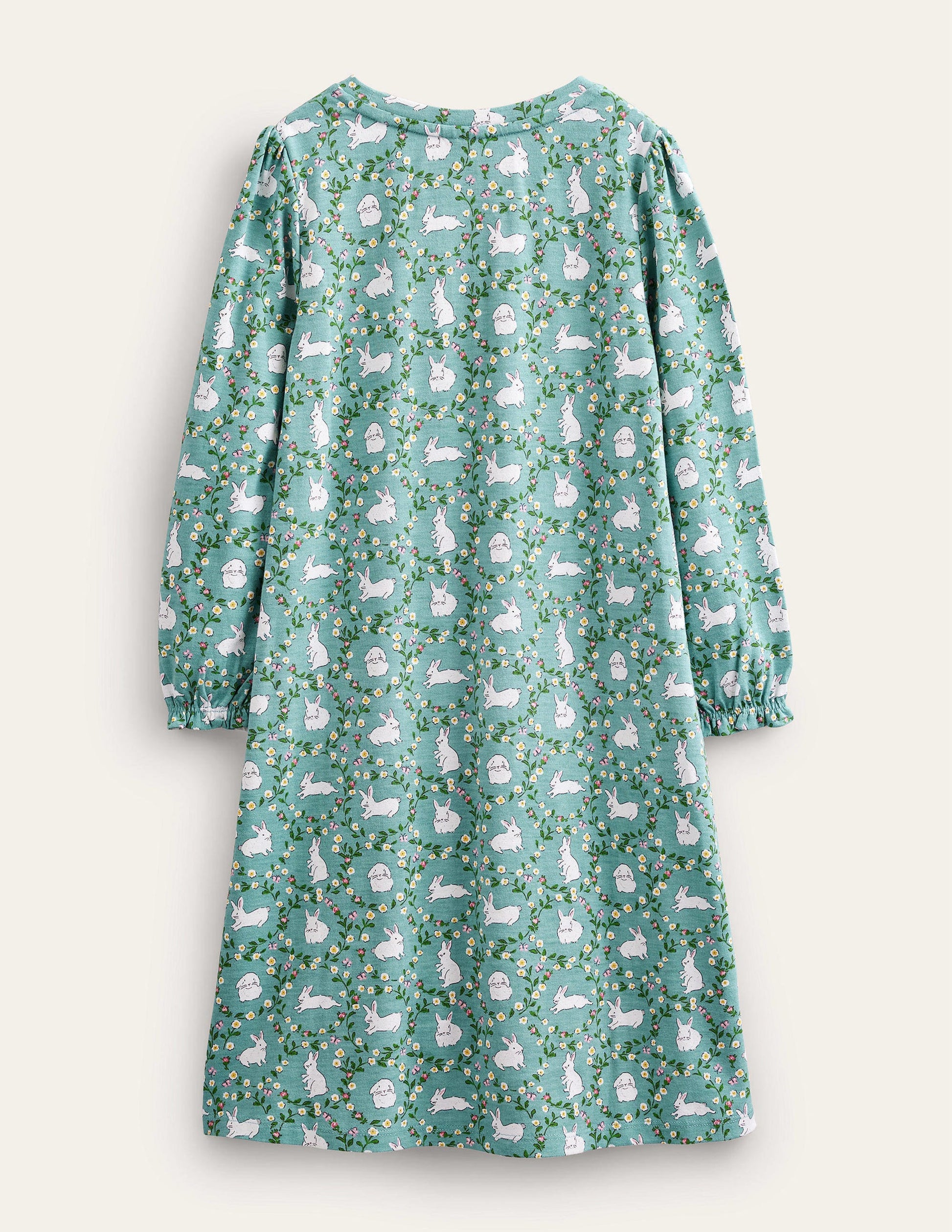 Printed Long-sleeved Nightie-Hot Spring Blue Bunnies-2