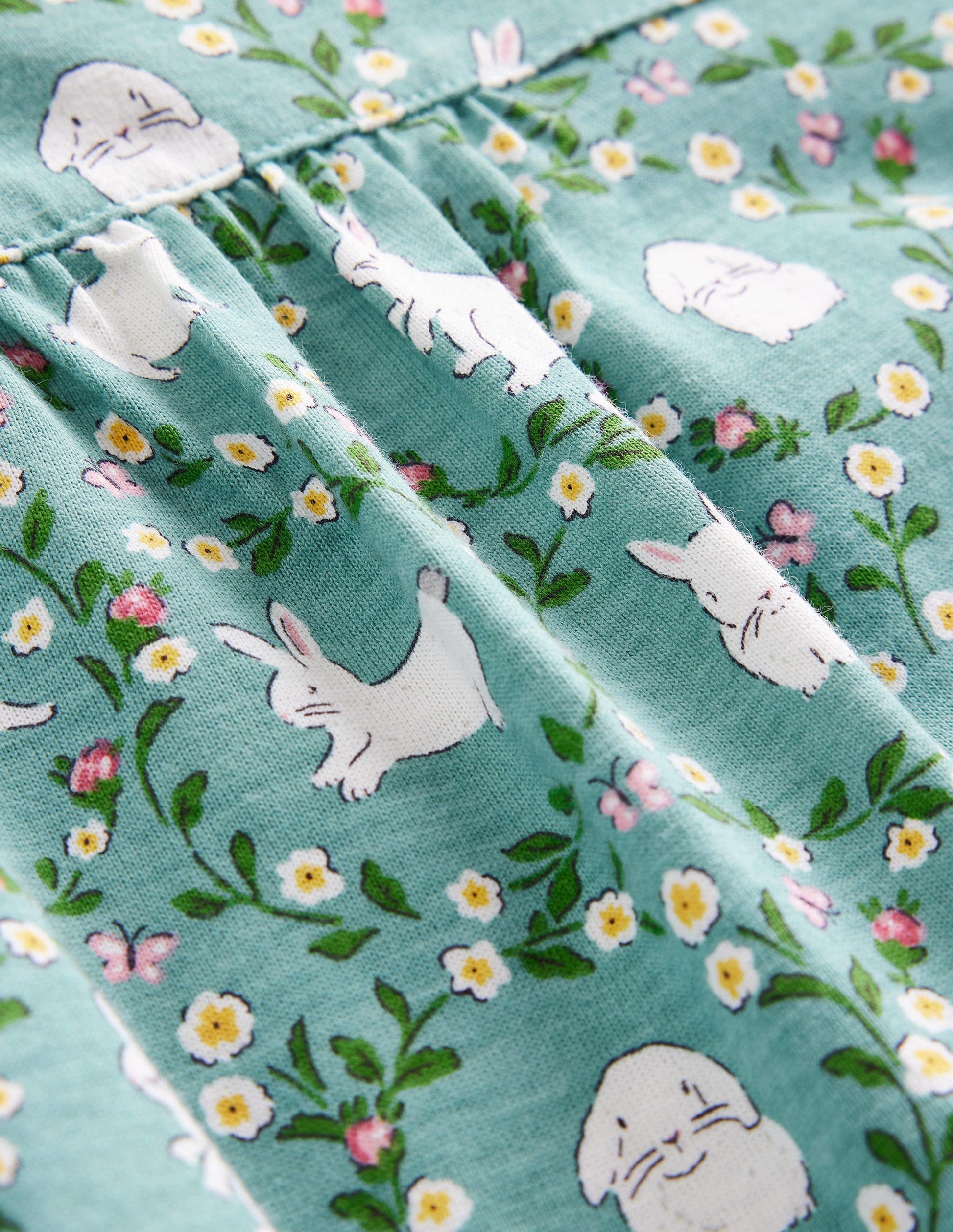 Printed Long-sleeved Nightie-Hot Spring Blue Bunnies-3