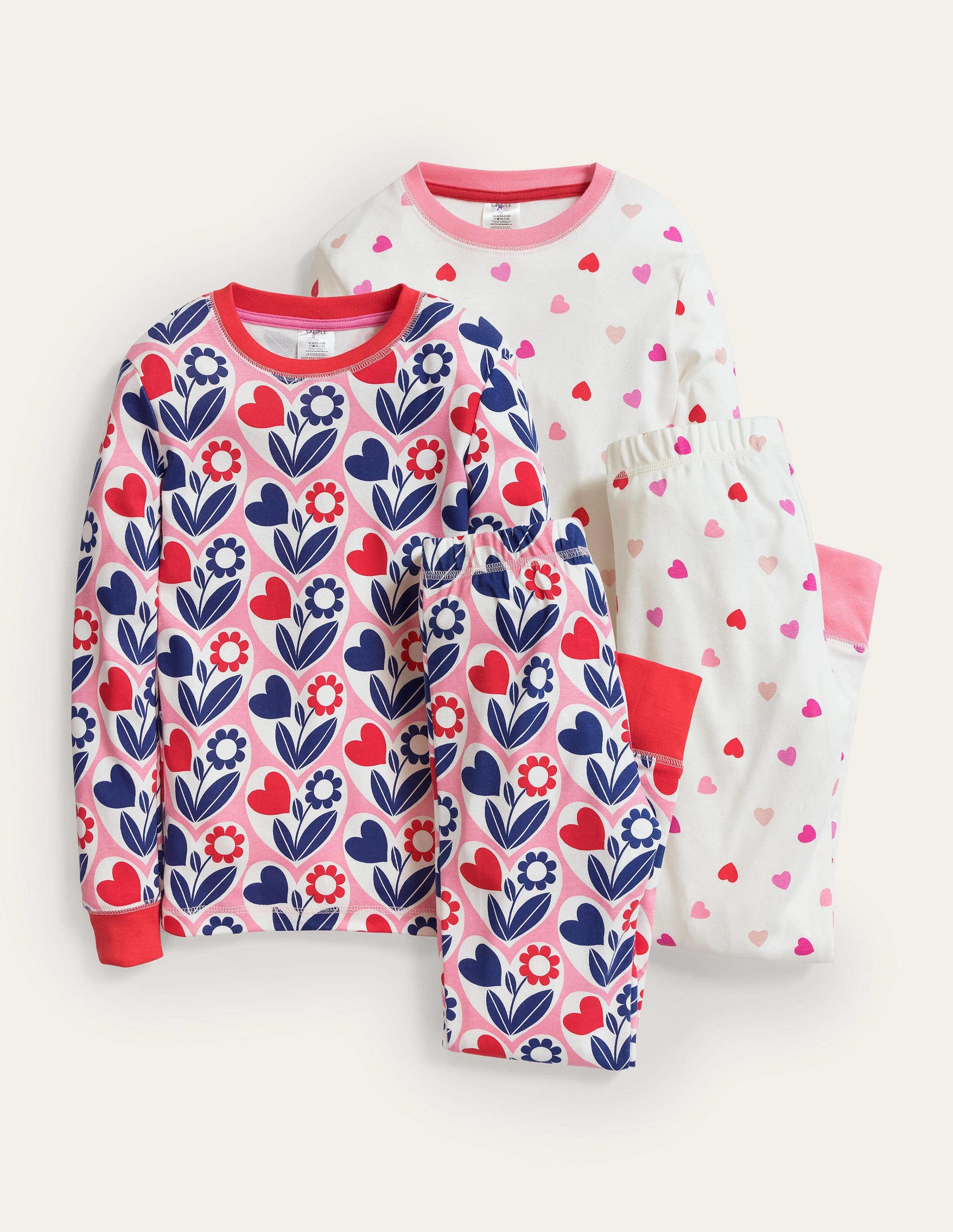 Twin Pack Snug Pajamas-Pink/Navy Hearts-1