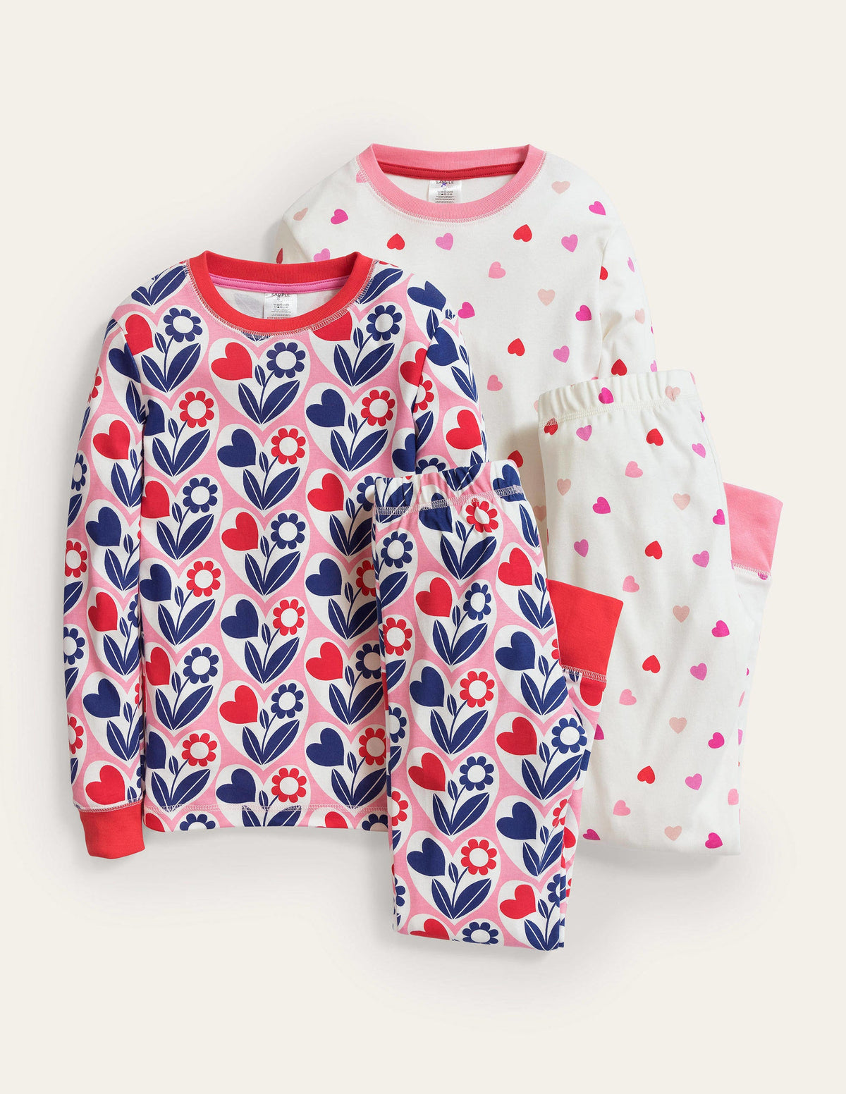 Twin Pack Snug Pajamas-Pink/Navy Hearts - Image 1