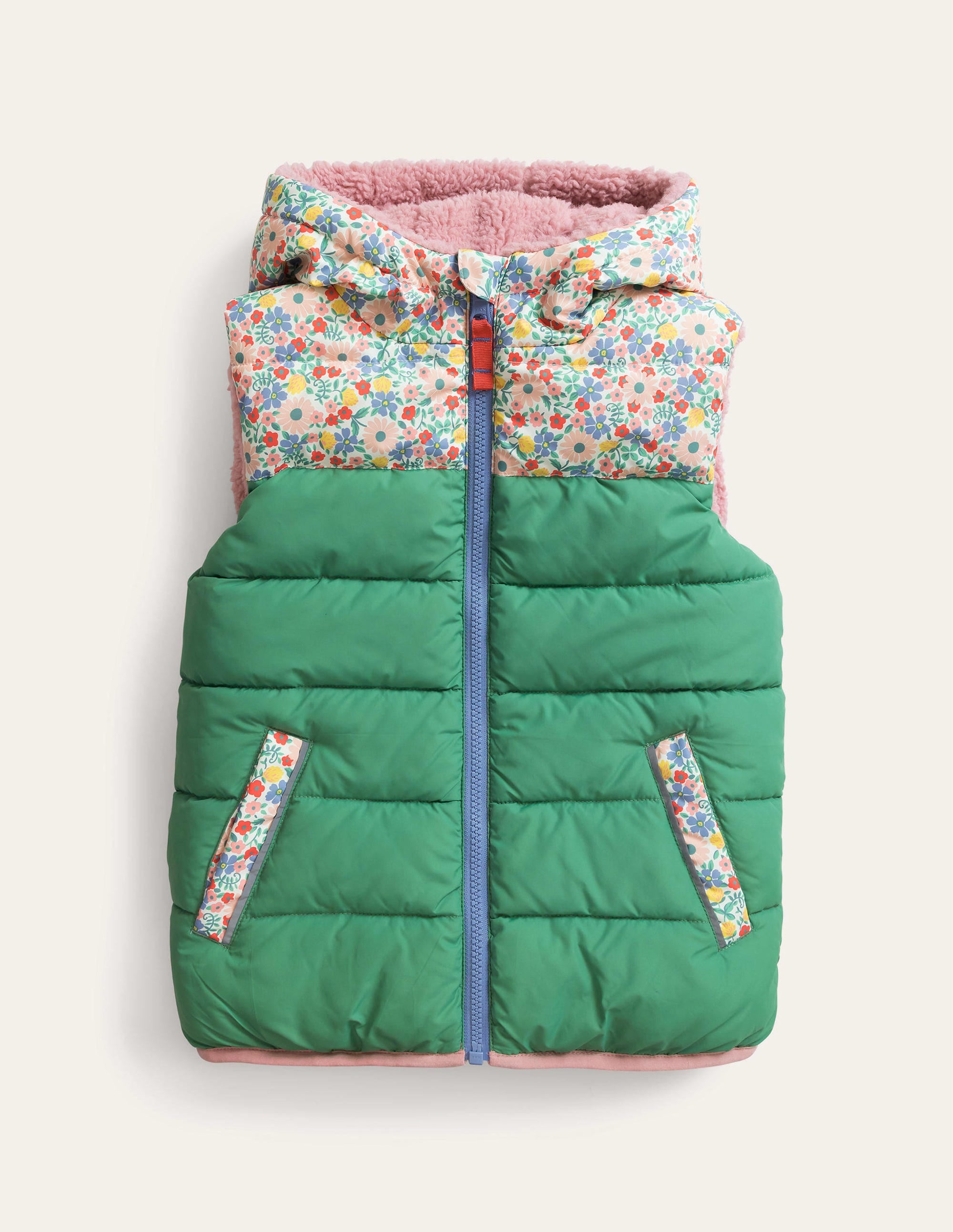 Borg Mix Reversible Gilet-Deep Grass Green Floral - Image 1