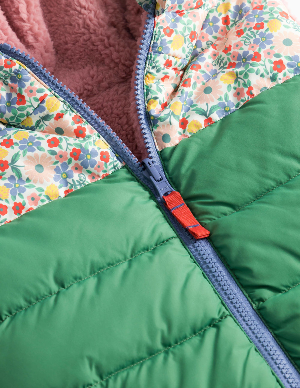 Borg Mix Reversible Gilet-Deep Grass Green Floral-3
